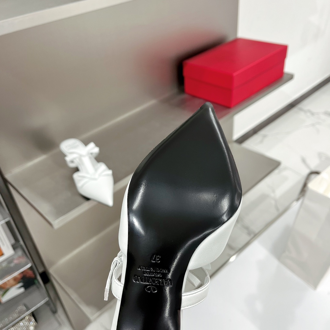 Valentino Garavani Ribbon Strap Stiletto Mule Slipper White For Women T024HL146 - Soul Replicas