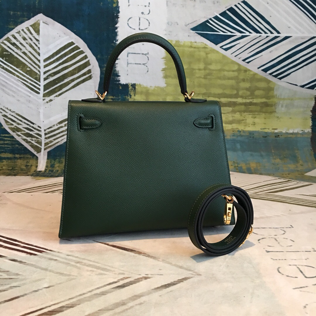 Hermes Kelly Green For Women Gold Toned Hardware 10in/25cm - Soul Replicas