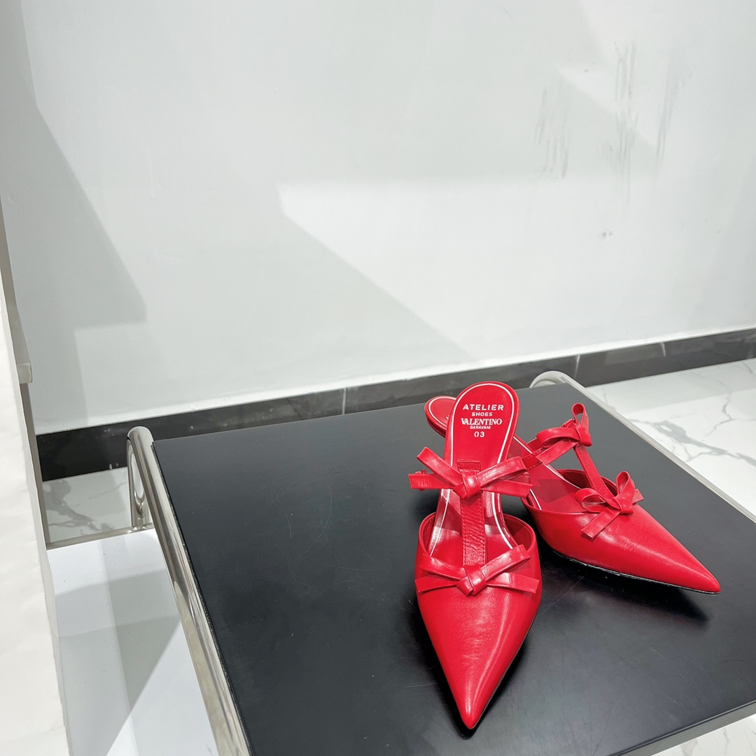 Valentino Garavani Ribbon Strap Stiletto Mule Slipper Red For Women T024HL146 - Soul Replicas