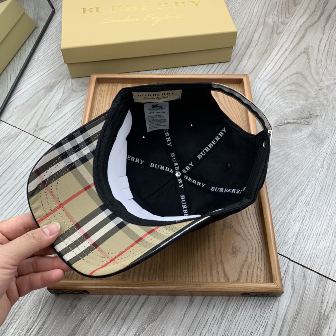 Burberry Monogram Motif Icon Stripe Cotton Baseball Cap In Black - Soul Replicas