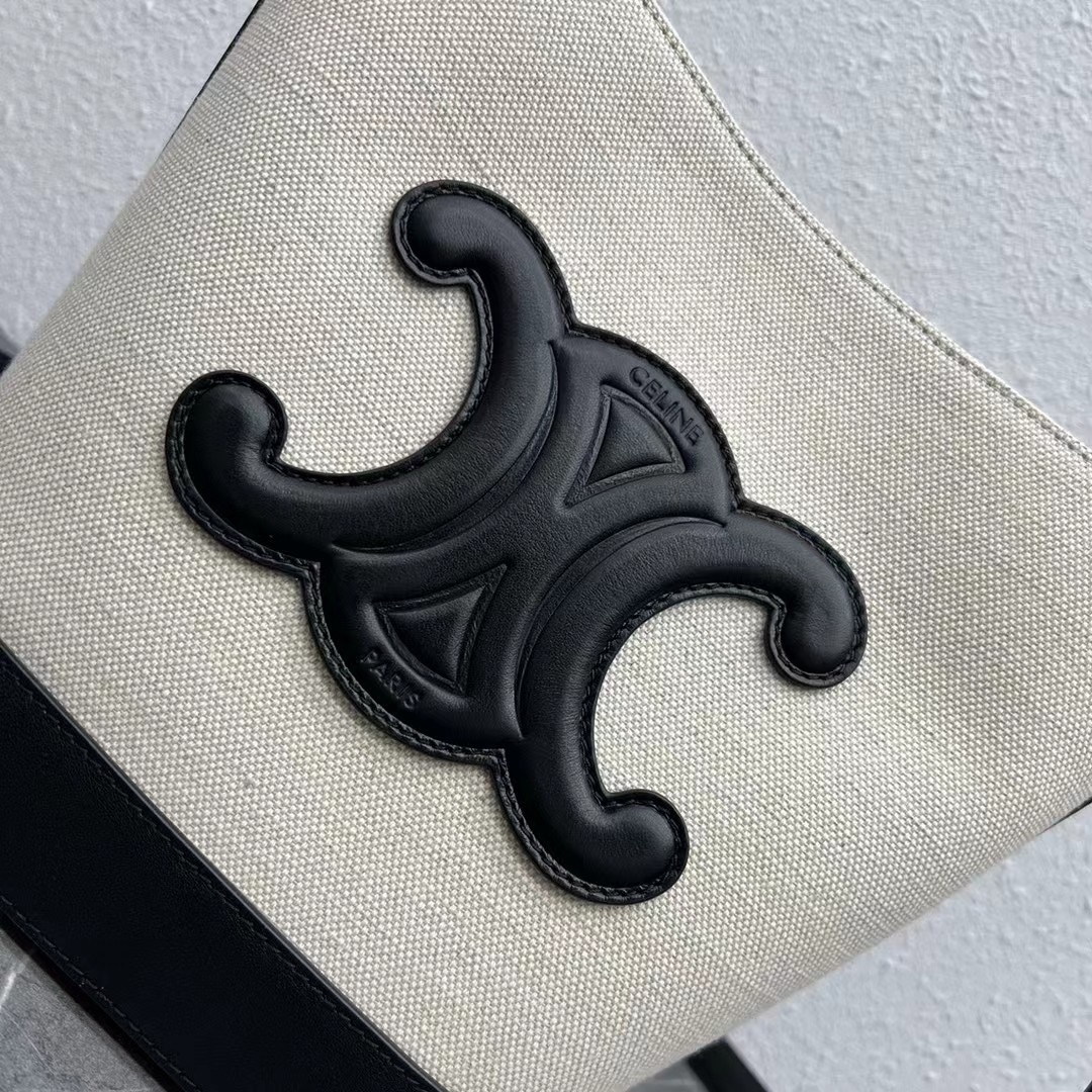 Celine Small Bucket Cuir Triomphe In Textile Natural / Black For Women 9in/22cm - Soul Replicas