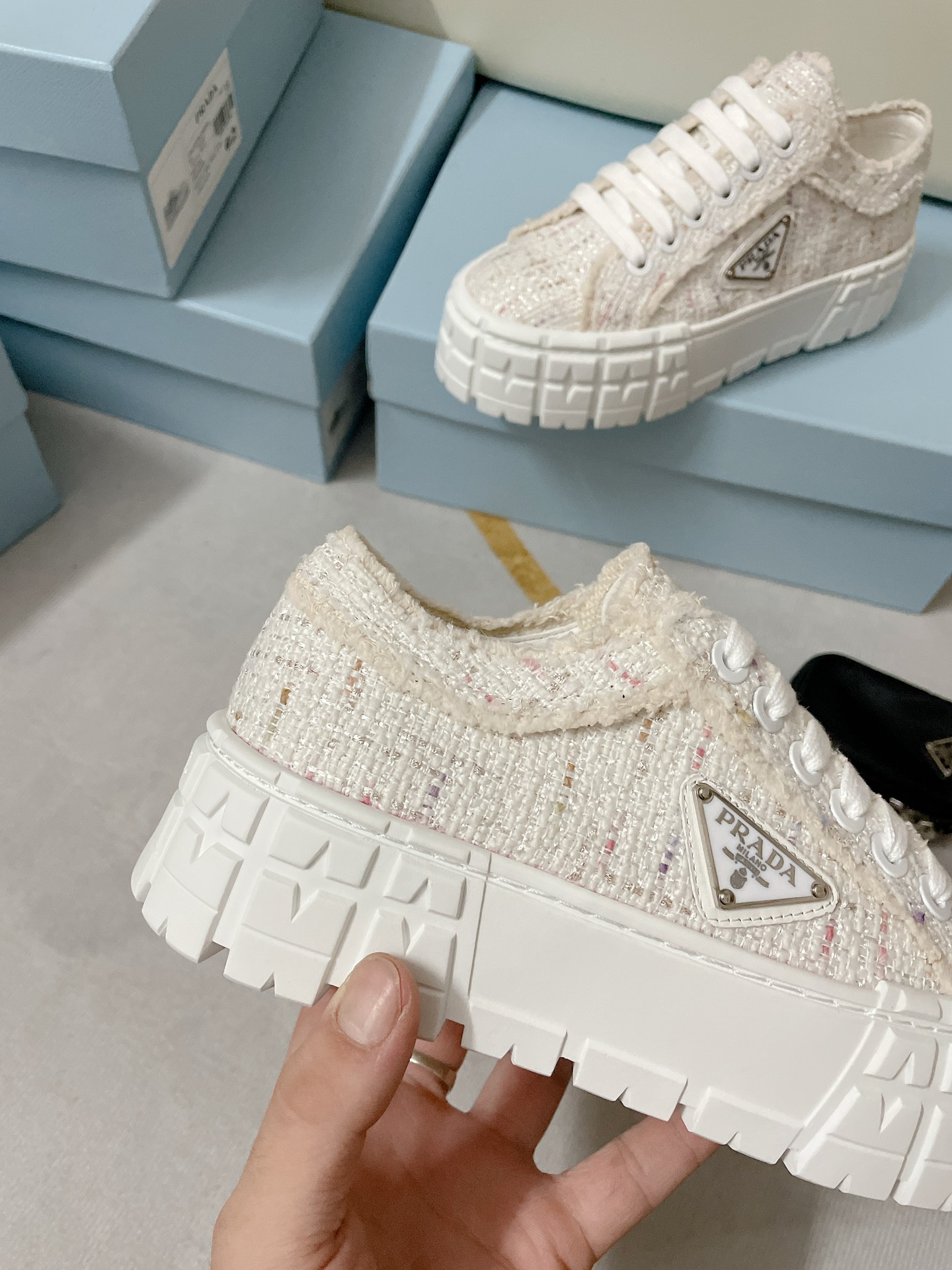 Prada Double Wheel Gabardine Sneakers White For Women 2in/50mm Prada  - Soul Replicas