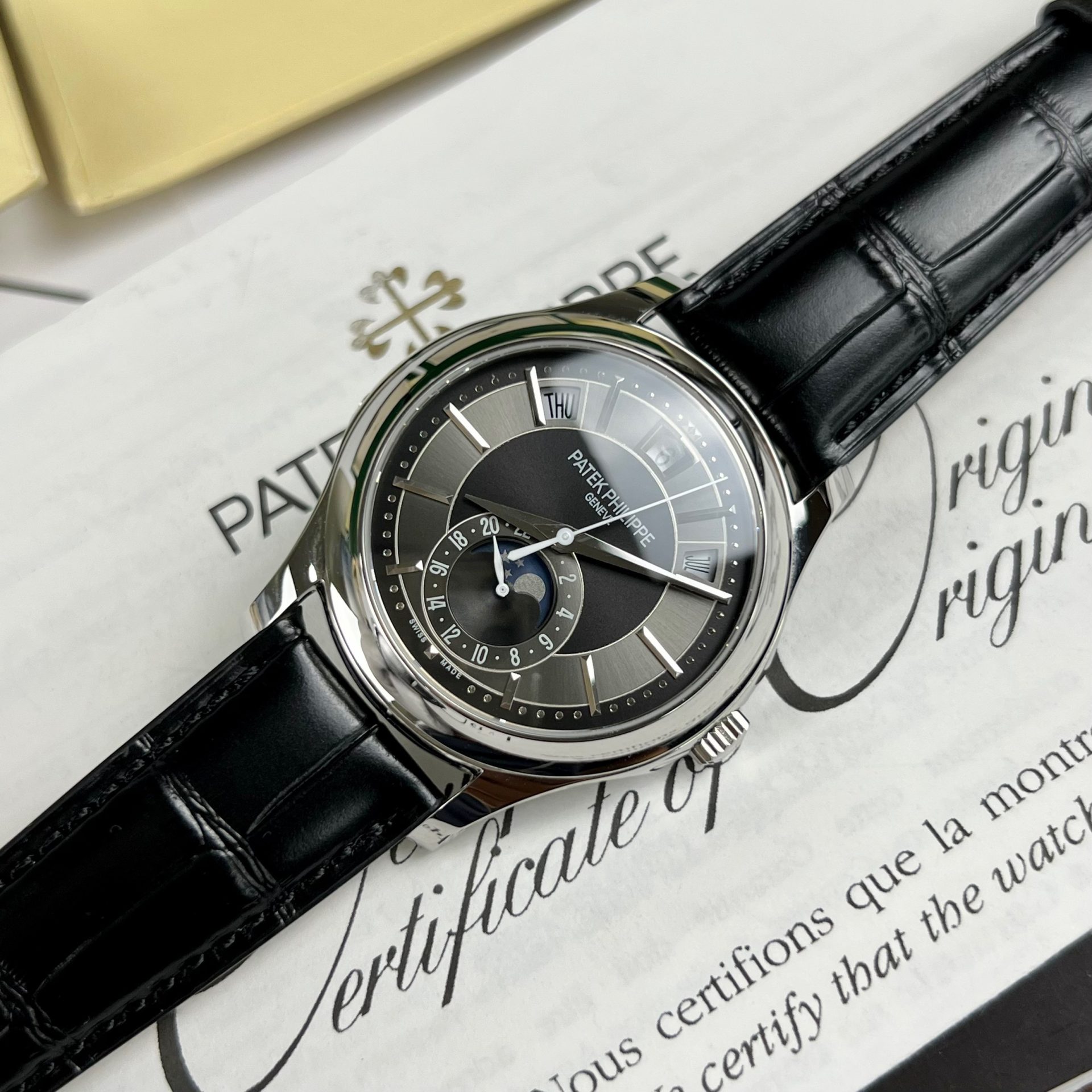 Patek Philippe Replica Watch Complications 5205G Gray Dial Leather Strap 40mm - Soul Replicas