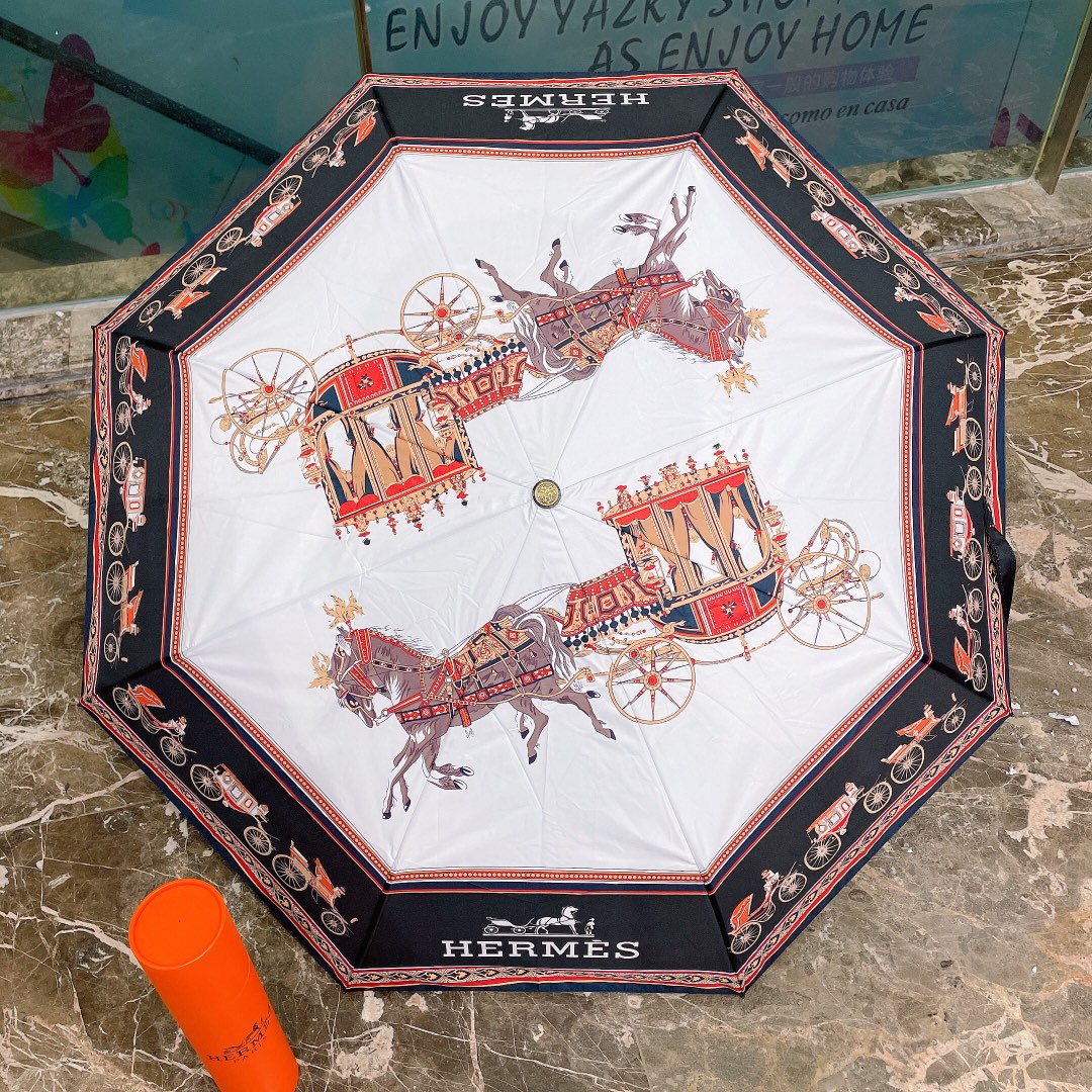 Hermes Pluie De H Folding Umbrella White - Soul Replicas