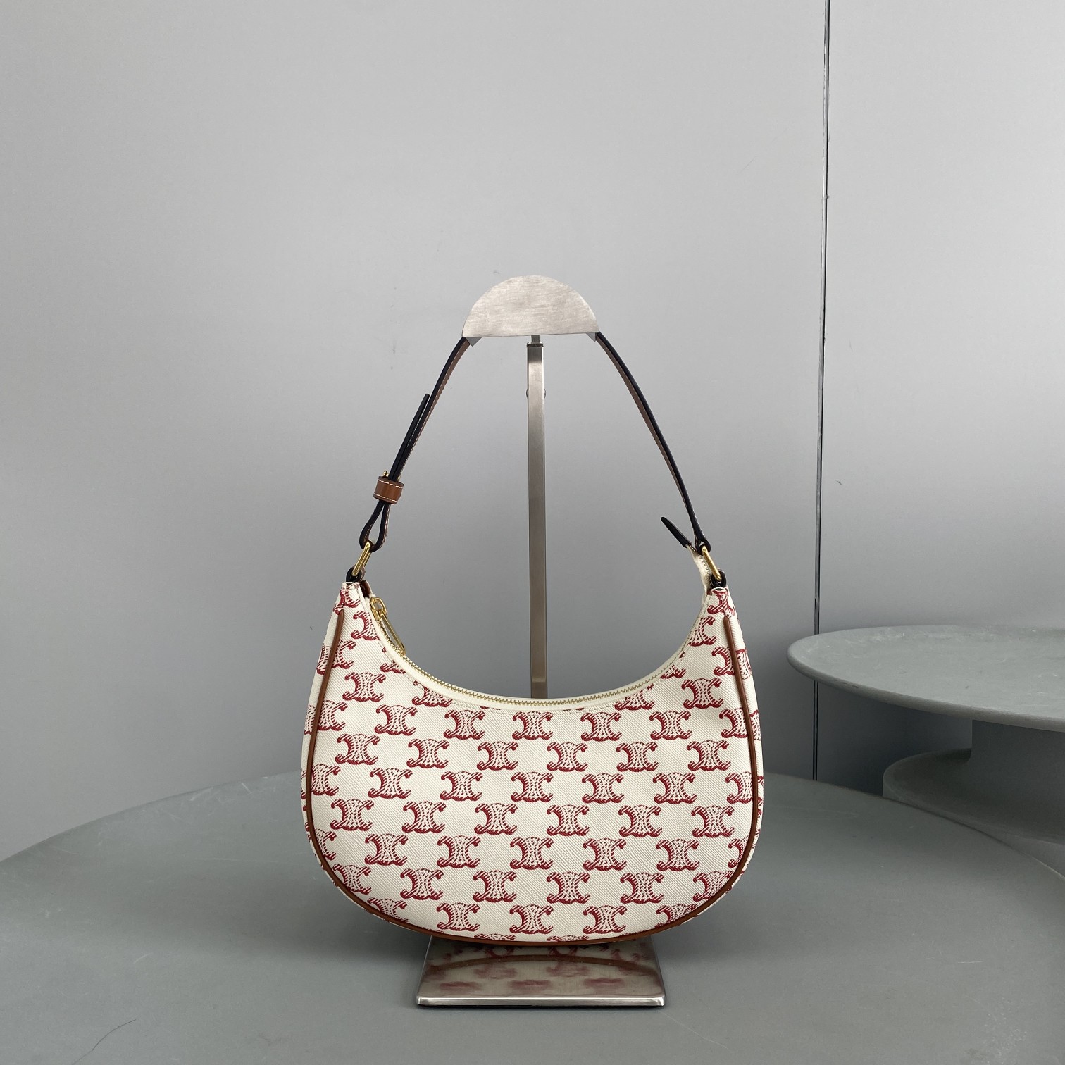 Celine Ava Bag In Triomphe Canvas White/Red For Women 9in/23.5cm  - Soul Replicas