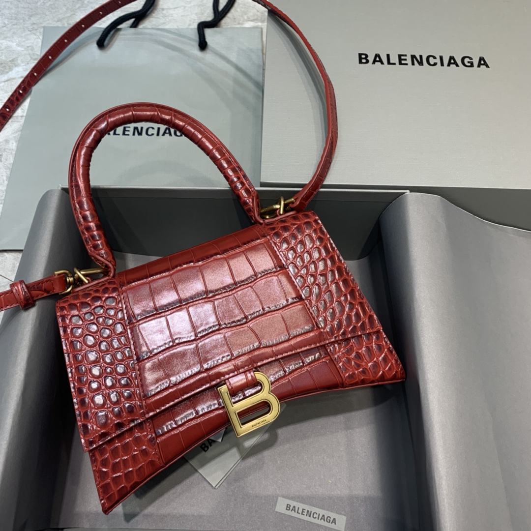 Balenciaga Hourglass Small Handbag In Dark Red. For Women. Women-s Bags 9in/23cm 5935461LRGM6211 - Soul Replicas