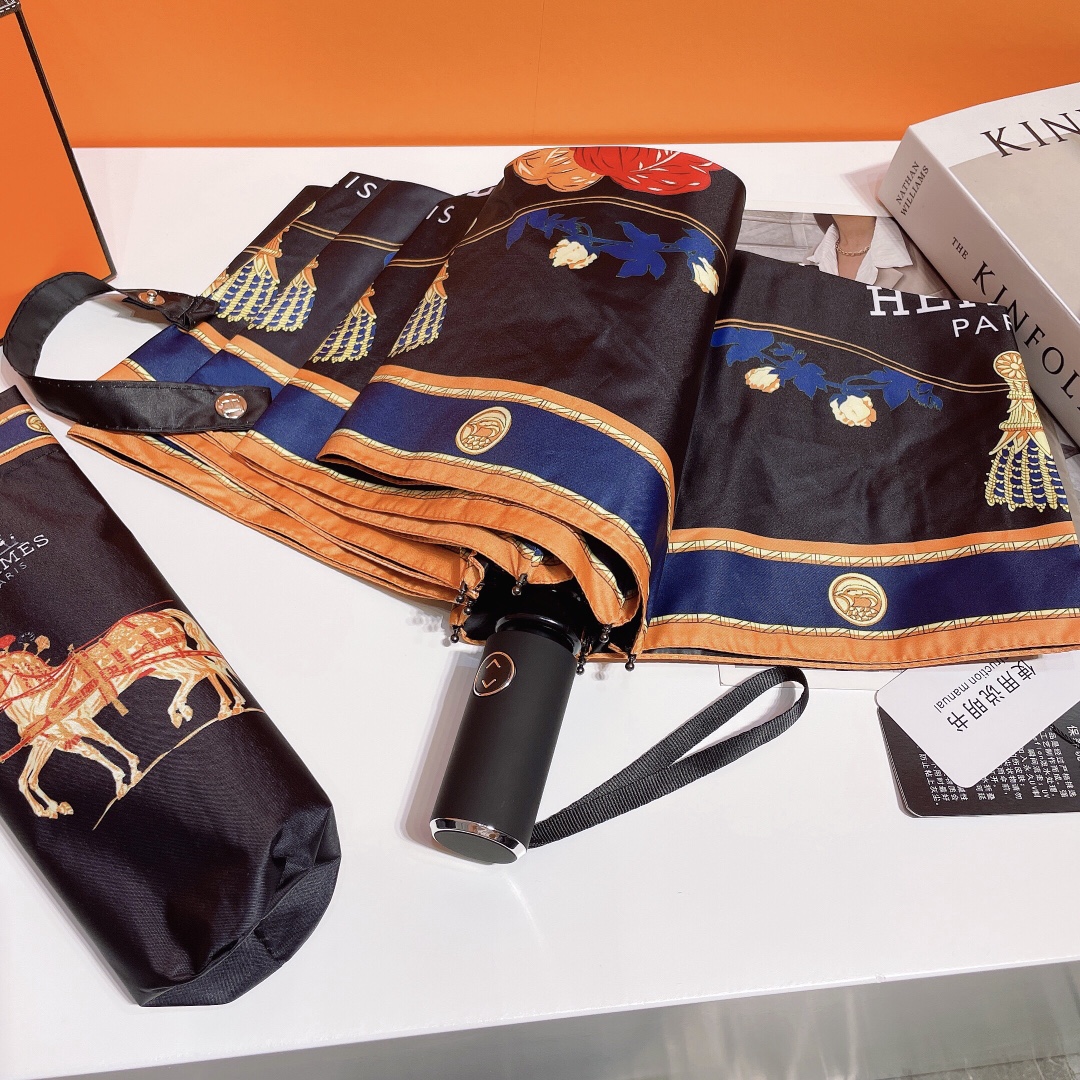 Hermes Pluie De H Folding Umbrella Black - Soul Replicas