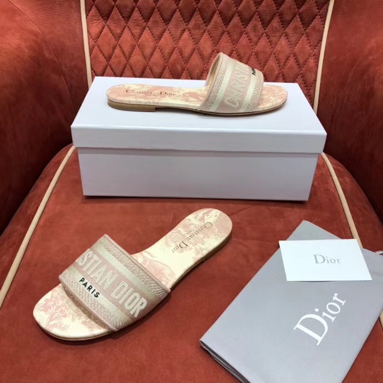 Christian Dior Dway Slide Embroidered Cotton Pink For Women CD - Soul Replicas