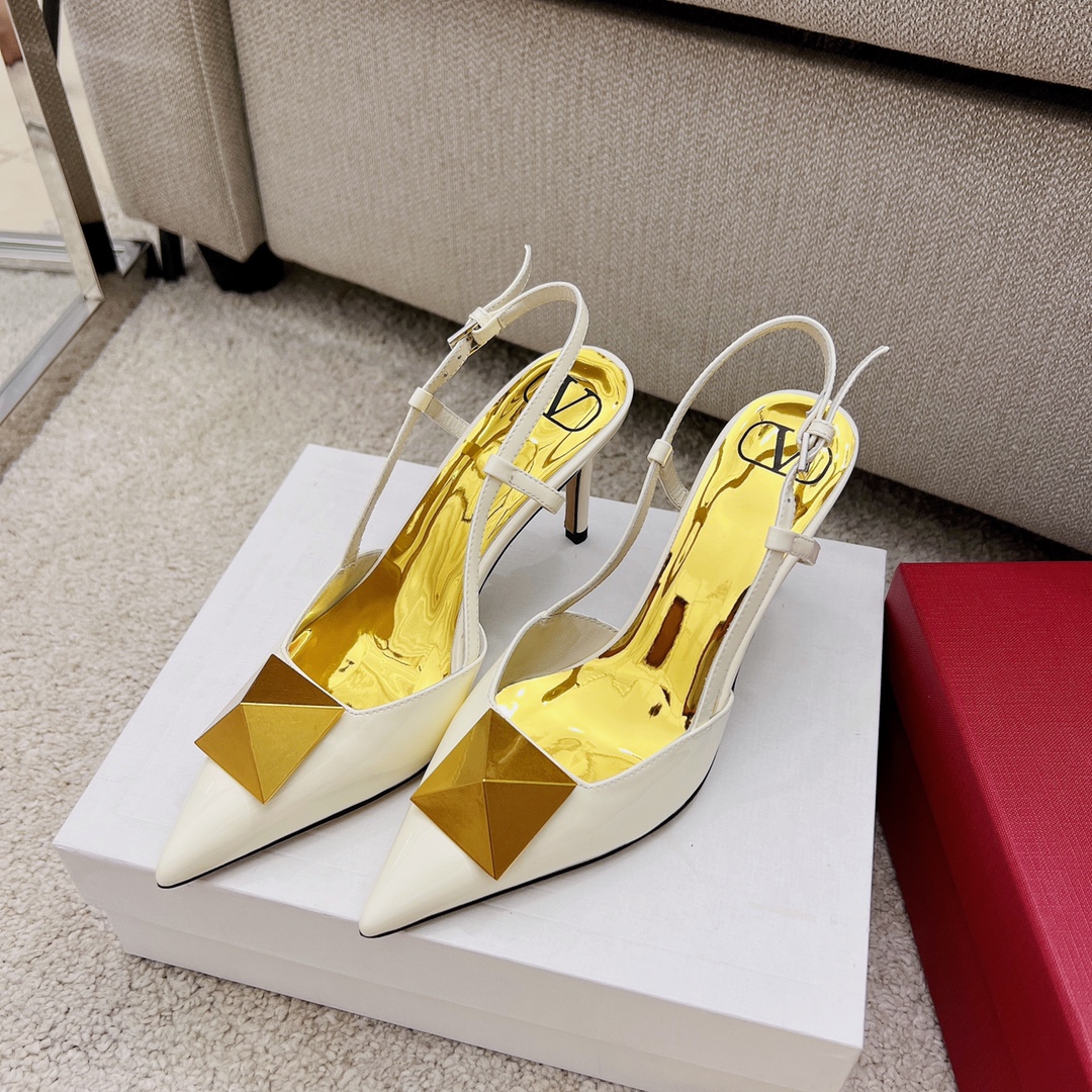 Valentino Garavani One Stud Patent Slingback Pump With Maxi Stud White For Women - Soul Replicas