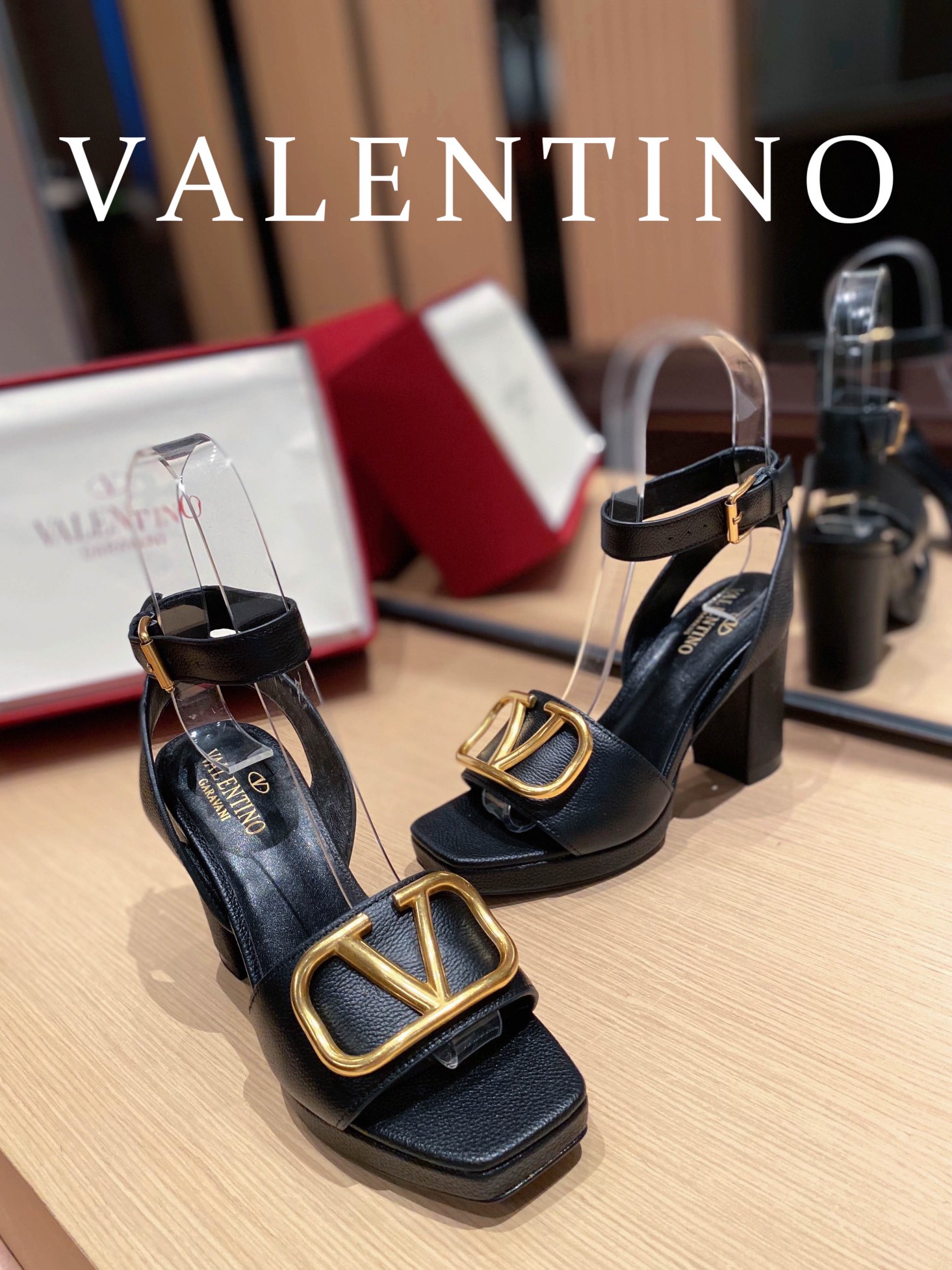 Valentino Garavani Strap Heeled Sandals With V Logo Signature Embellishment Black For Women - Soul Replicas
