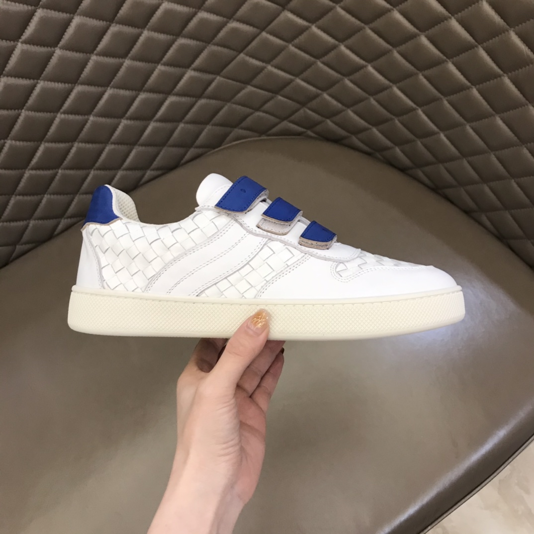 Bottega Veneta Men's Closure Straps With Wave Line Sneakers White And Blue For Men - Soul Replicas