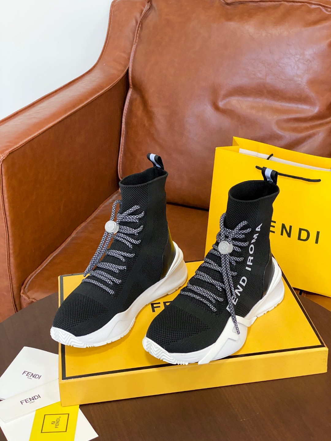Fendi High Top Sneakers Black White For Women - Soul Replicas