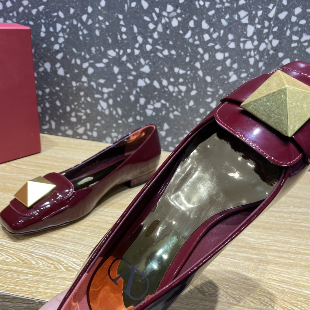 Valentino Garavani One Stud Patent Ballet Flats Red Plum For Women - Soul Replicas