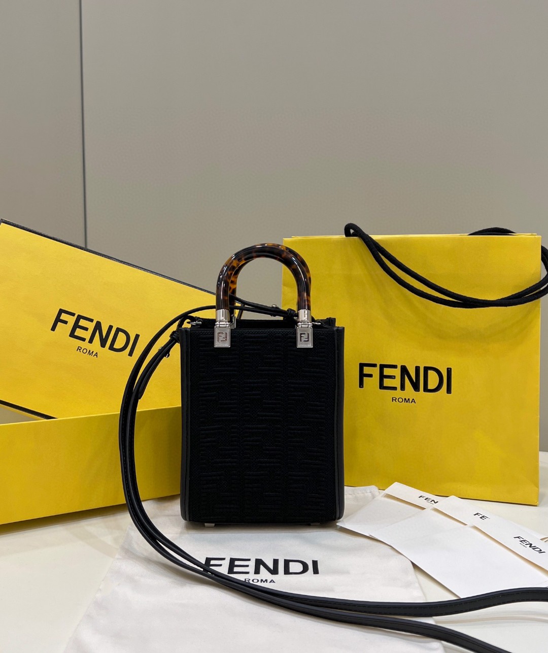 Fendi Mini Sunshine Shopper Black Bag For Woman 18cm/7in - Soul Replicas