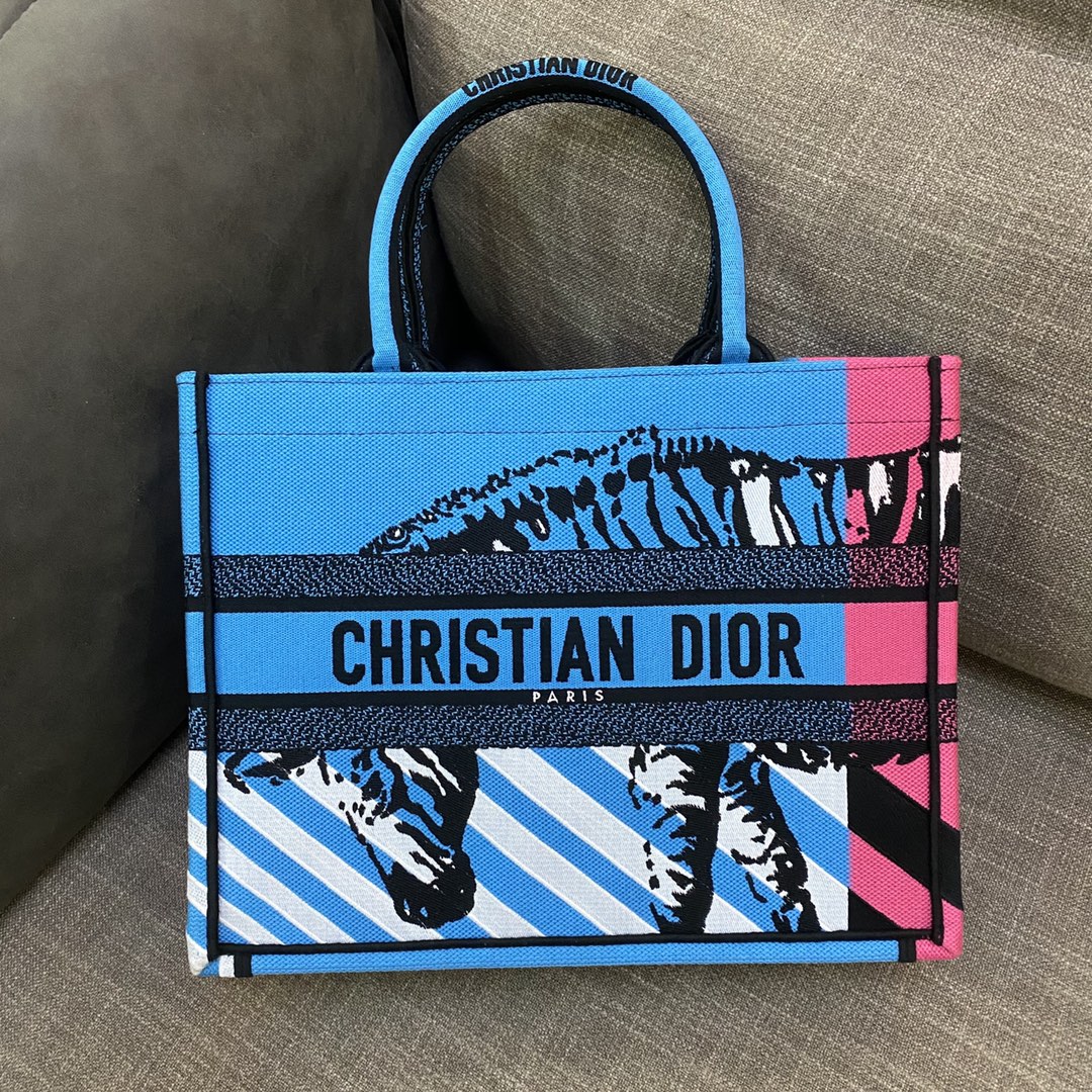 Christian Dior Medium Dior Book Tote Bright Blue and Bright Pink D-Jungle Pop Embroidery. Blue/Pink. For Women Women's Handbags. 36cm CD M1296ZRON_M888 - Soul Replicas