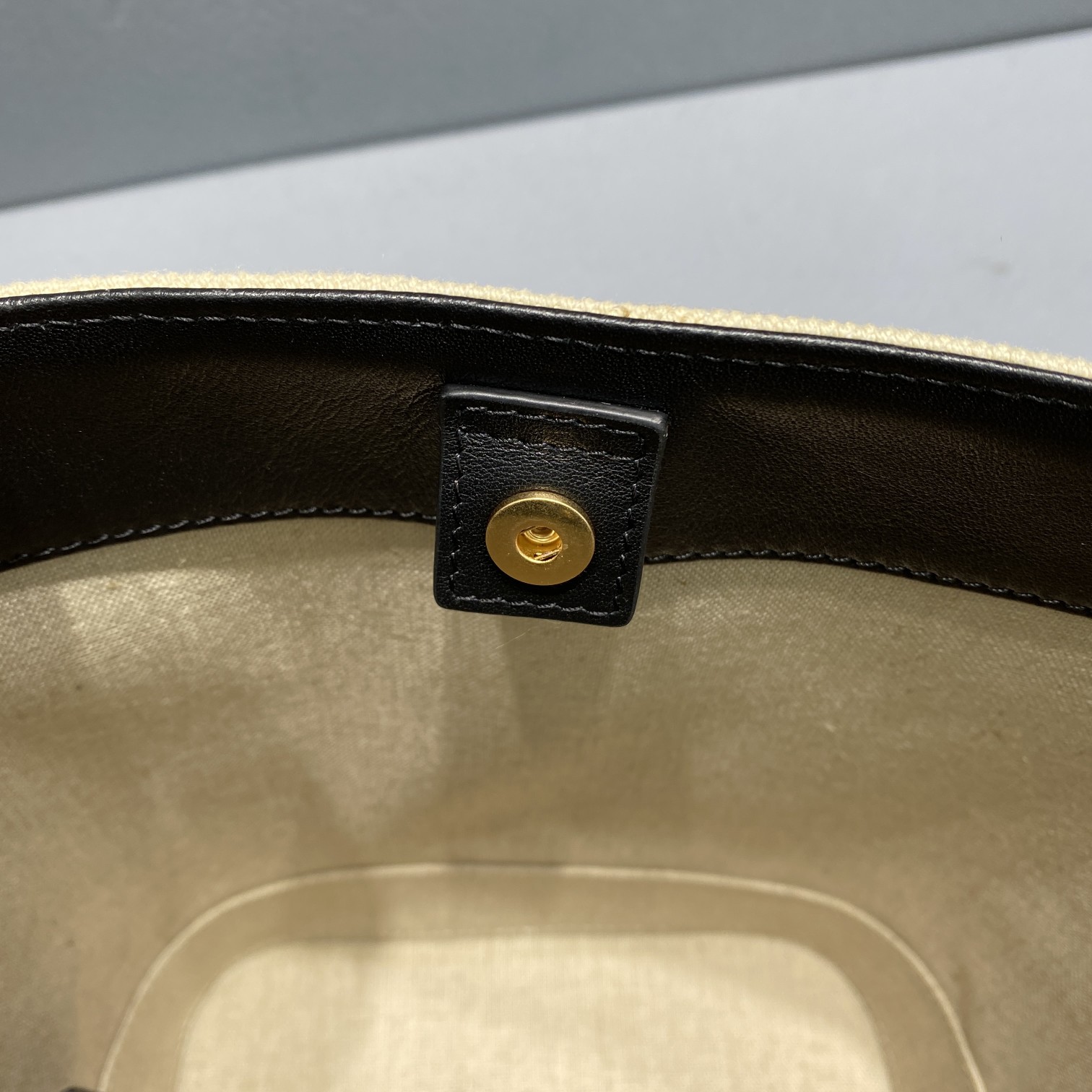 Celine Small Bucket Cuir Triomphe In Textile Beige/Black For Women 9in/22cm - Soul Replicas