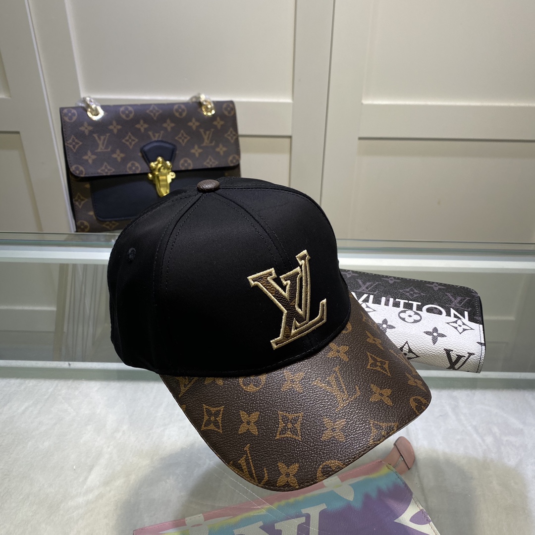 Louis Vuitton Embroidered Logo Baseball Cap Black/Brown LV Cap - Soul Replicas