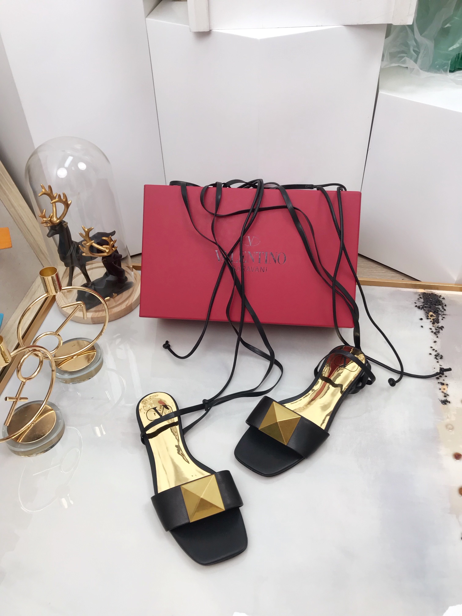 Valentino Garavani One Stud Gladiator Flat Sandals Black For Women WS0EK9CYI - Soul Replicas