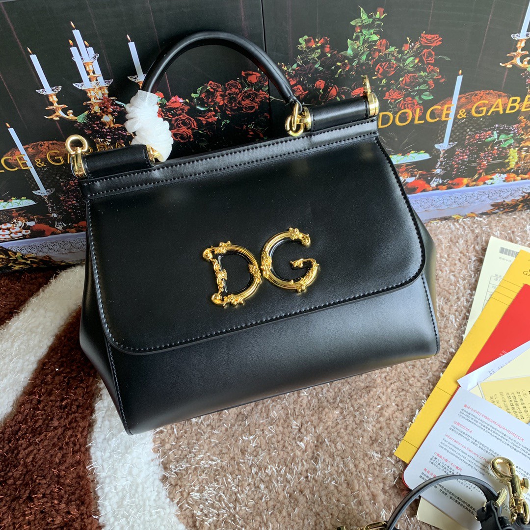 Dolce & Gabbana Medium DG Handbag In Dauphine Black For Women 10.2in/26cm DG - Soul Replicas