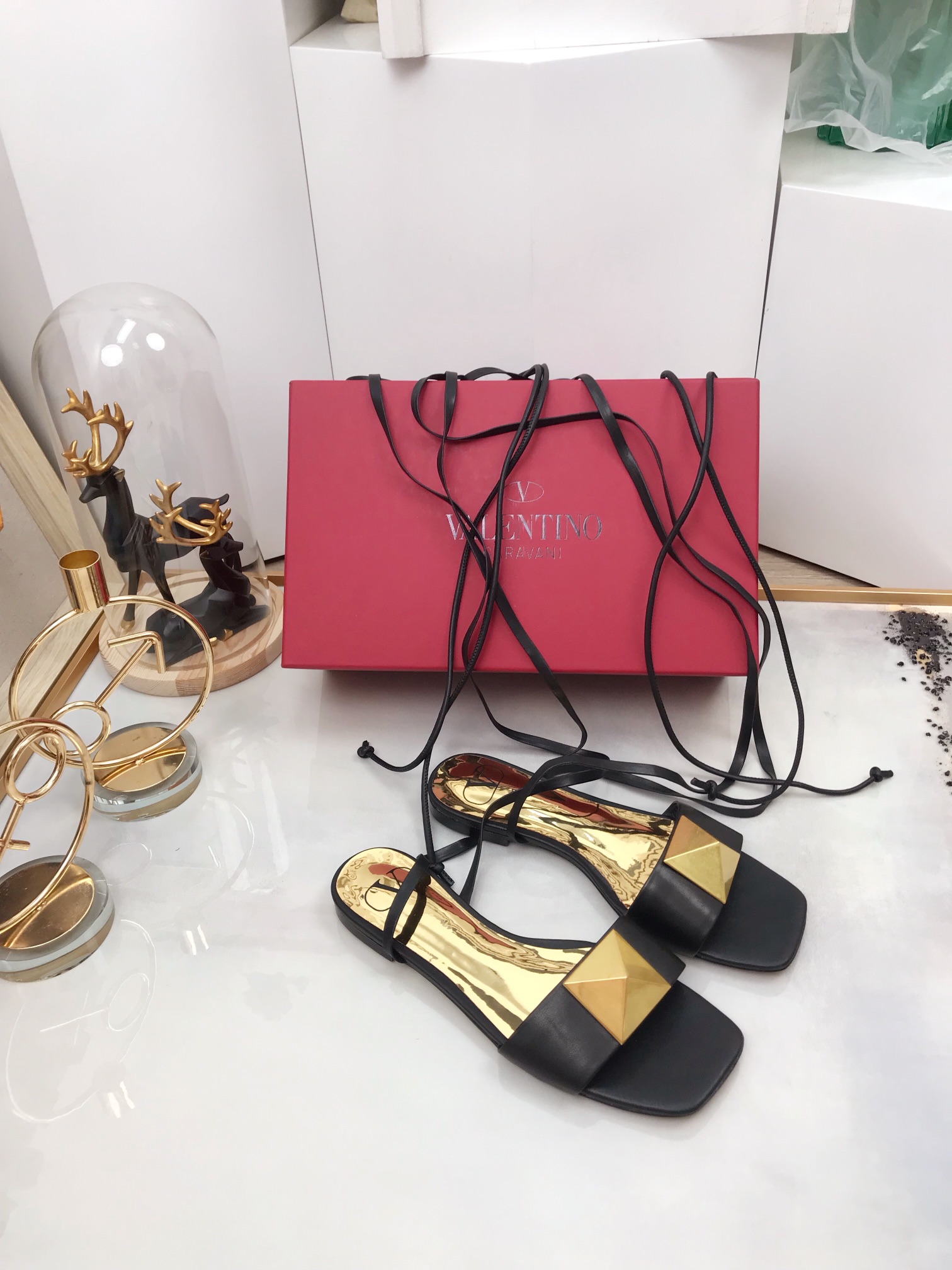 Valentino Garavani One Stud Gladiator Flat Sandals Black For Women WS0EK9CYI - Soul Replicas