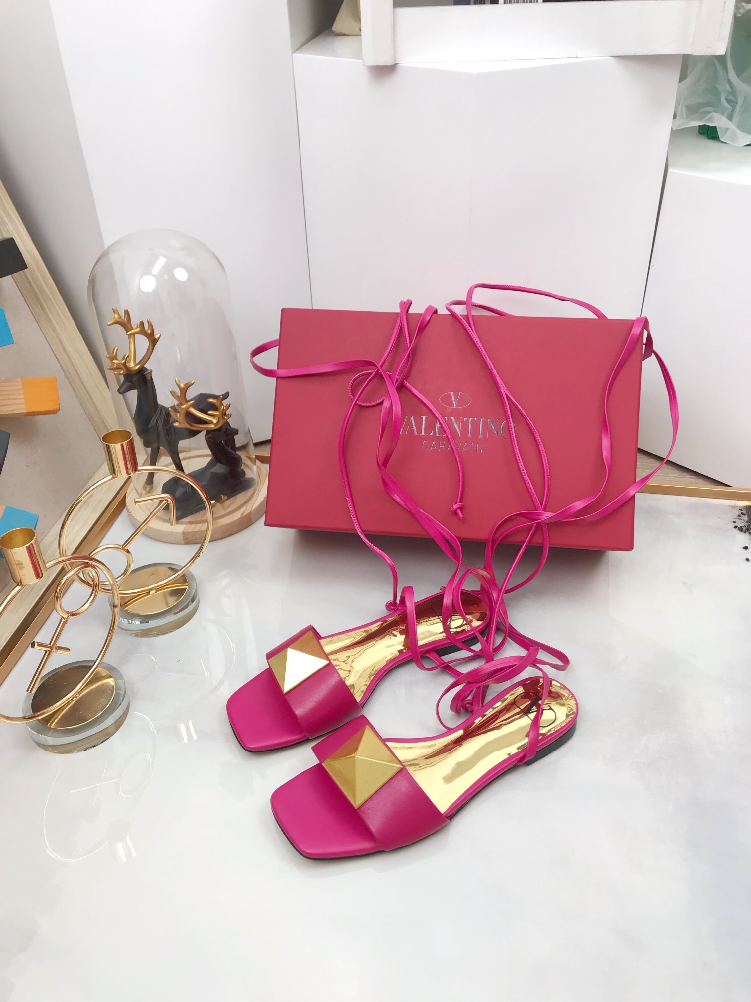 Valentino Garavani One Stud Gladiator Flat Sandals Pink For Women WS0EK9CYI - Soul Replicas