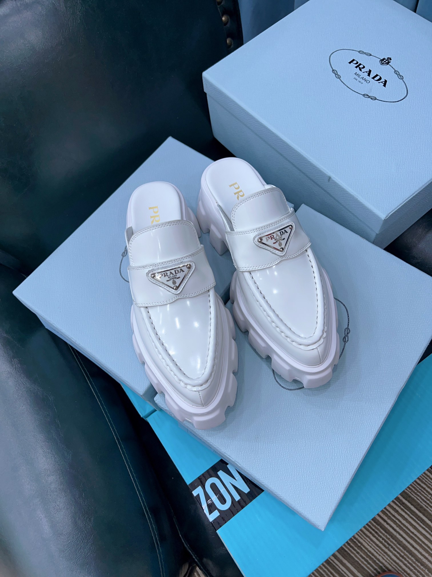 Prada Chocolate Brushed Mules White For Women 2.4in/60mm Prada - Soul Replicas