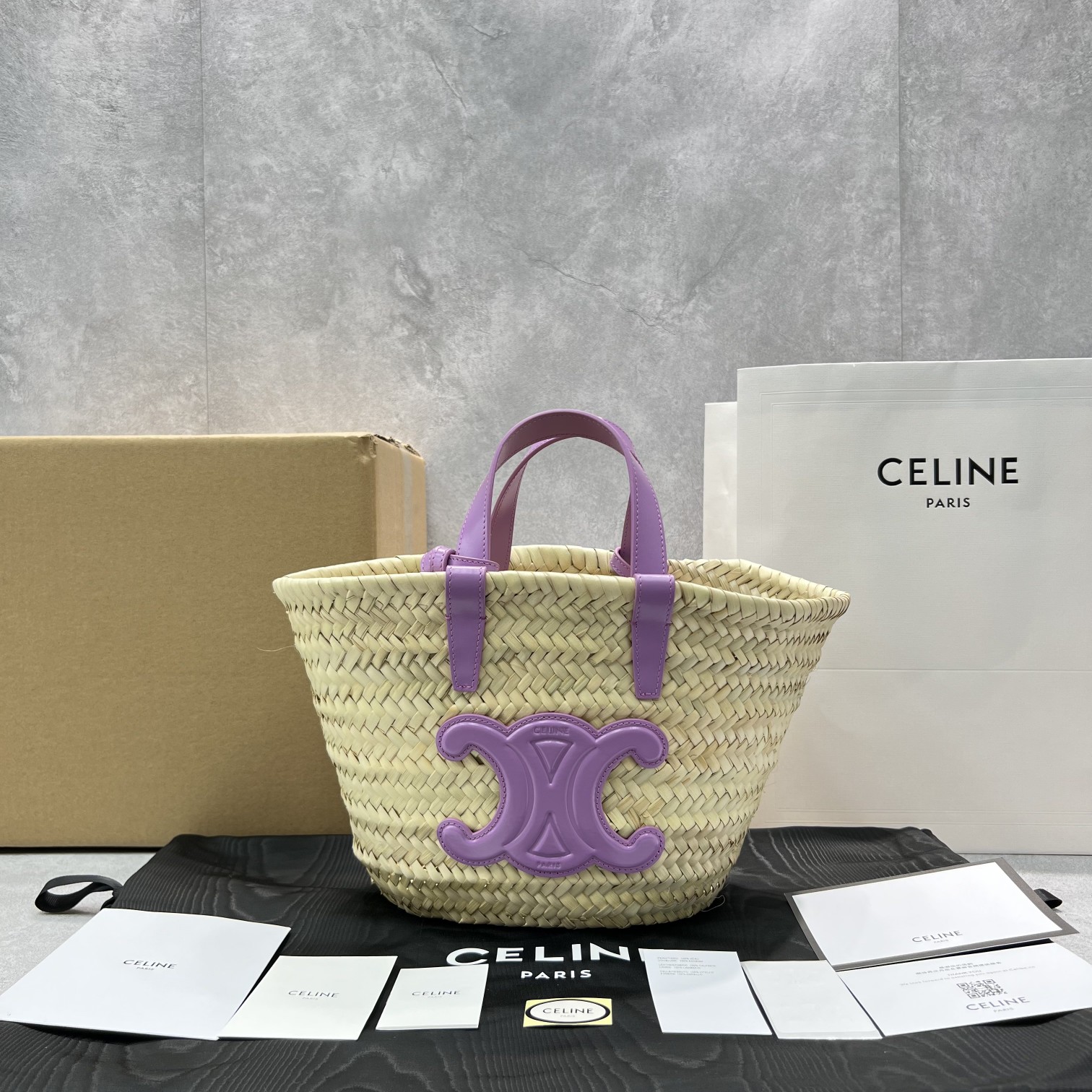 Celine Teen Triomphe Celine Classic Panier In Palm Leaves And Lizard Violet For Women 8in/20cm - Soul Replicas