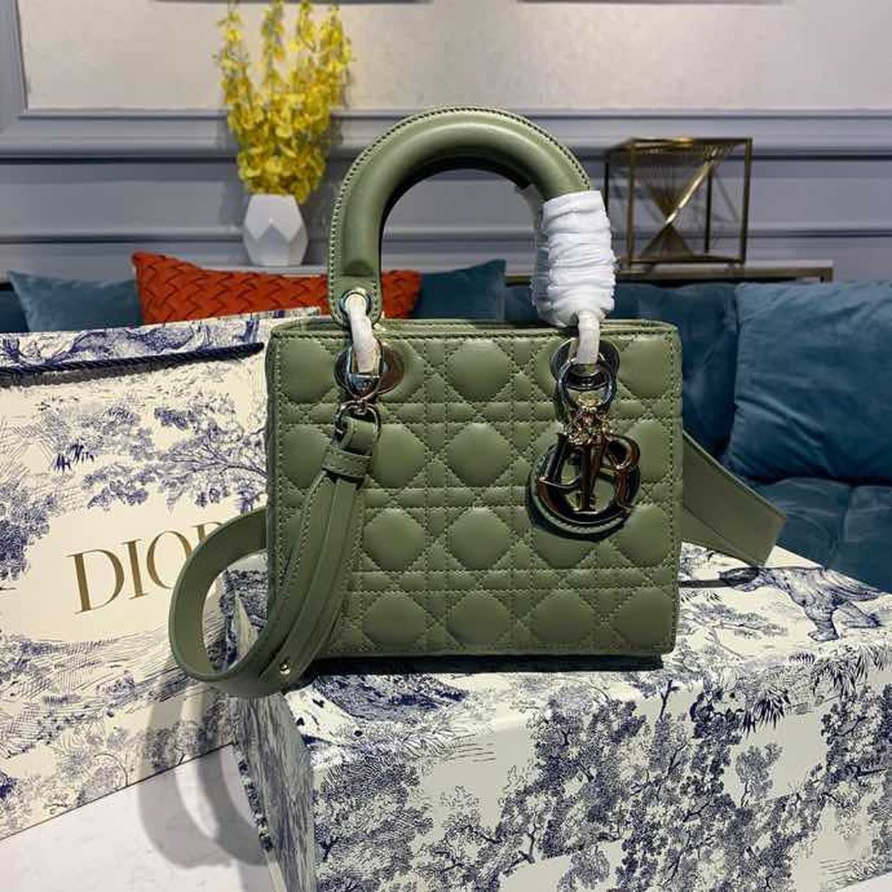 Christian Dior Small Lady Dior Bag Ultramatte Cannage Olive Green For Women 8in/20cm CD - Soul Replicas