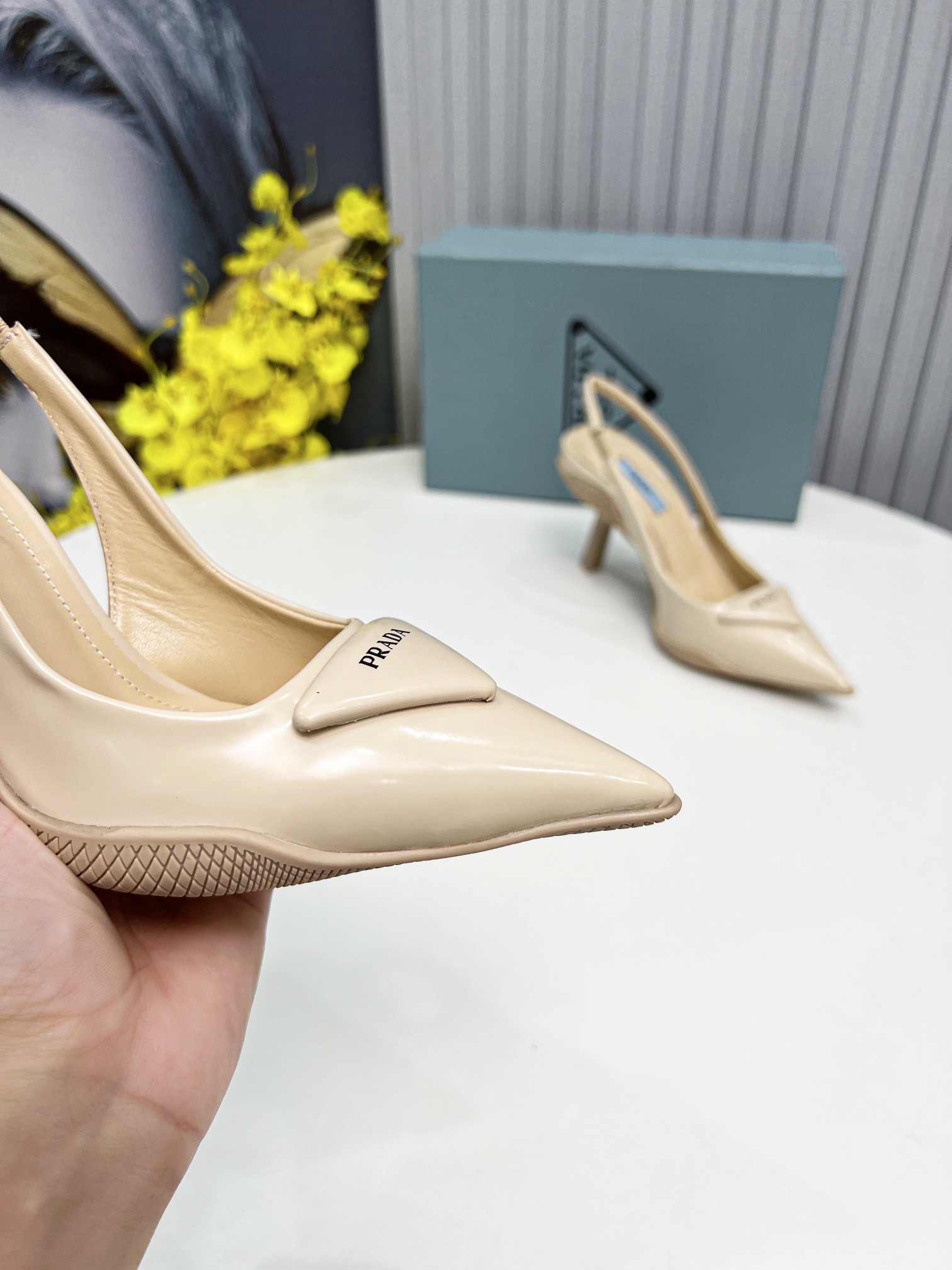 Prada Brushed Slingback Pumps Beige For Women Prada  - Soul Replicas