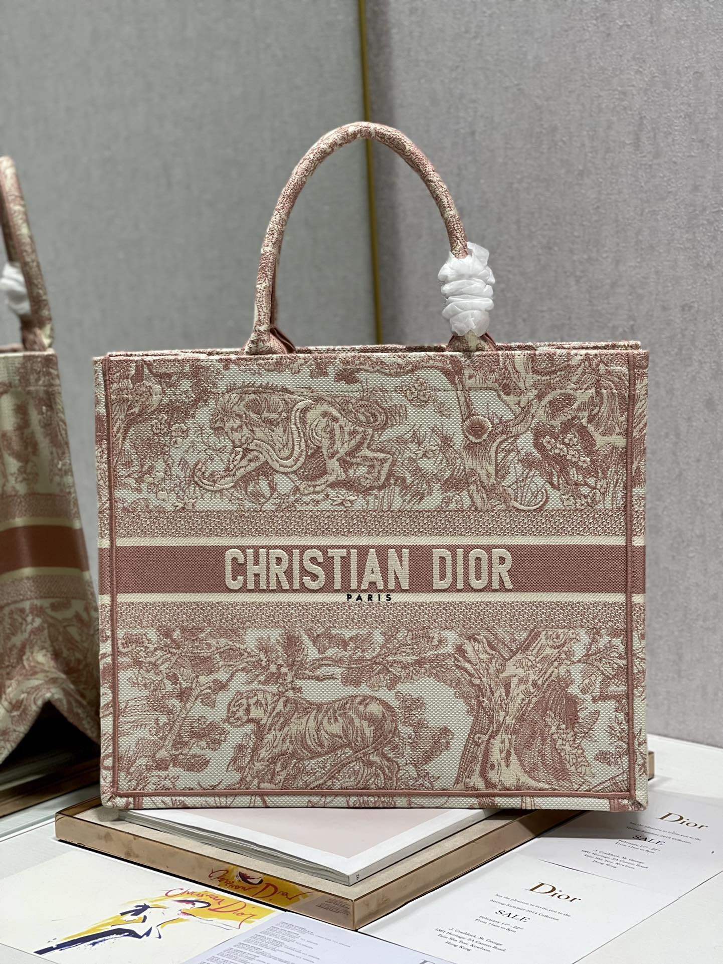 Christian Dior Large Dior Book Tote Red Toile de Jouy Embroidery. Light Red. For Women Women's Handbags. 42cm CD - Soul Replicas