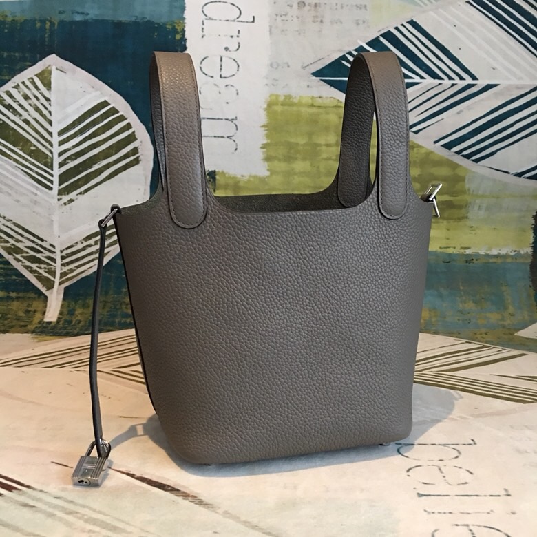 Hermes Picotin Lock 18 Grey Clemence Palladium Hardware For Women 7.5in/19cm - Soul Replicas