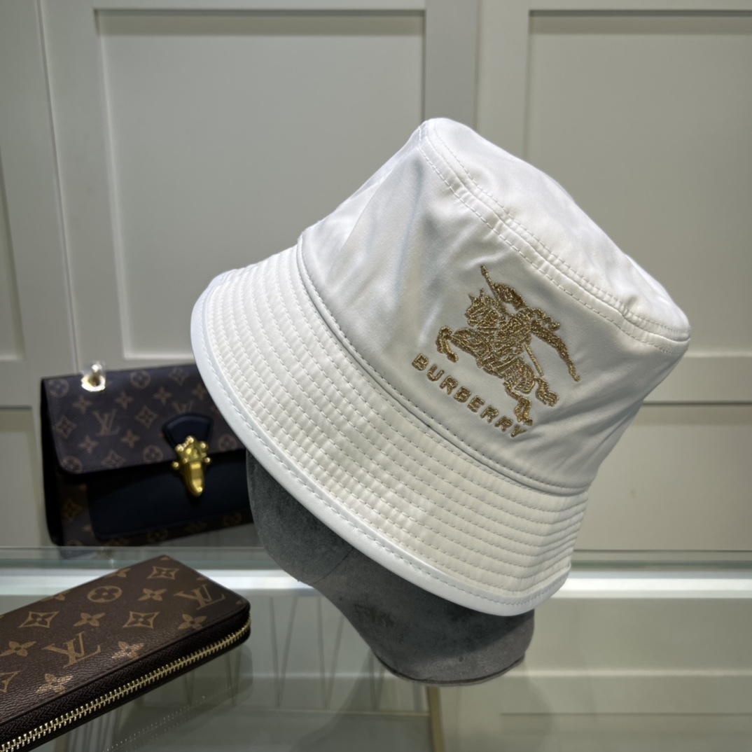 Burberry Vintage Check Technical Cotton Bucket Hat White - Soul Replicas
