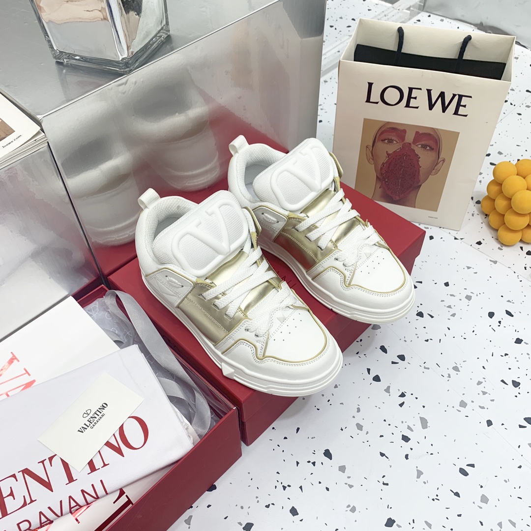 Valentino Garavani Open Skate Sneakers With Patent Band Gold For Women WS0FB1DXI - Soul Replicas