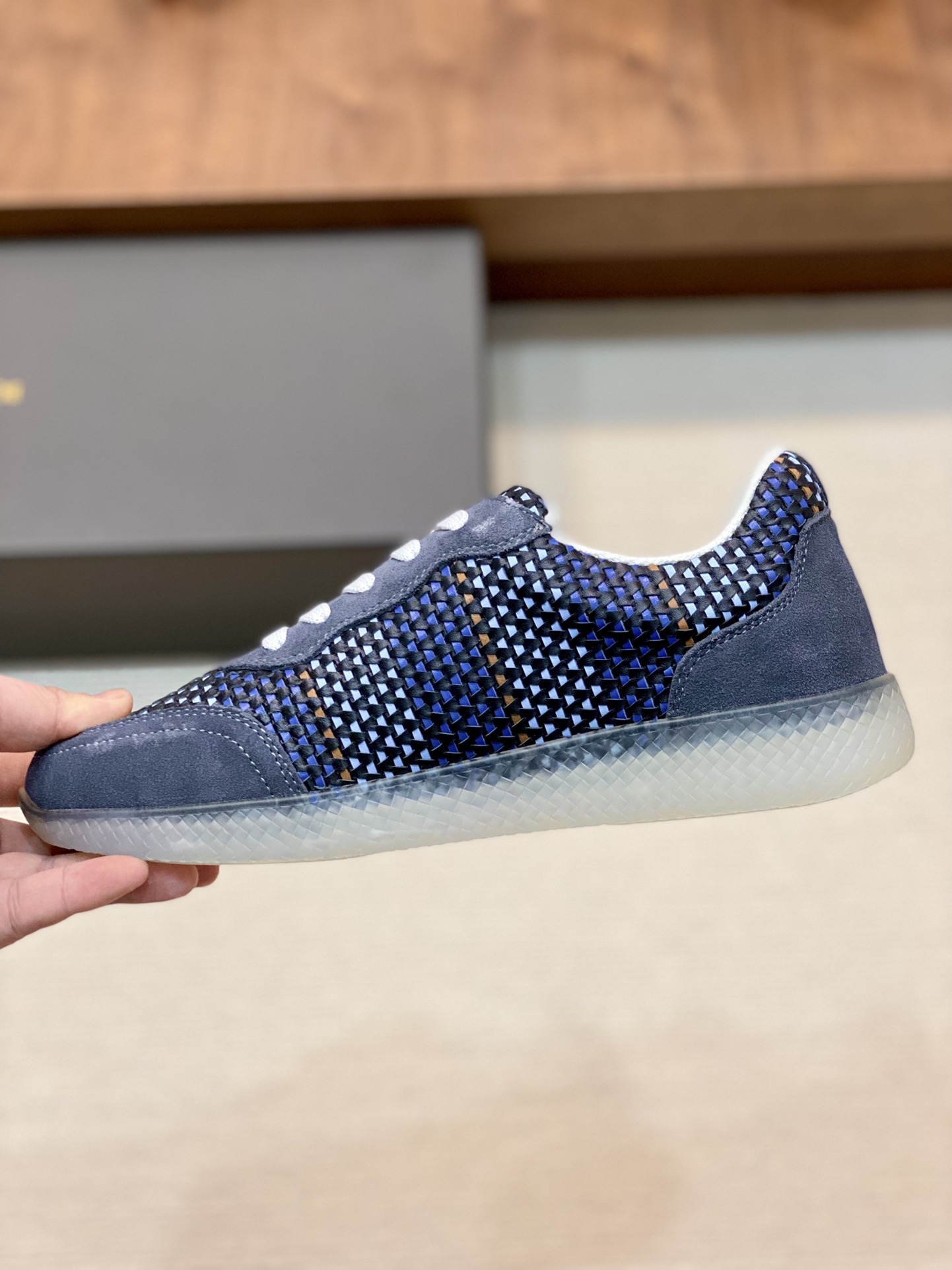 Bottega Veneta Men's Knit Sneakers Blue For Men - Soul Replicas