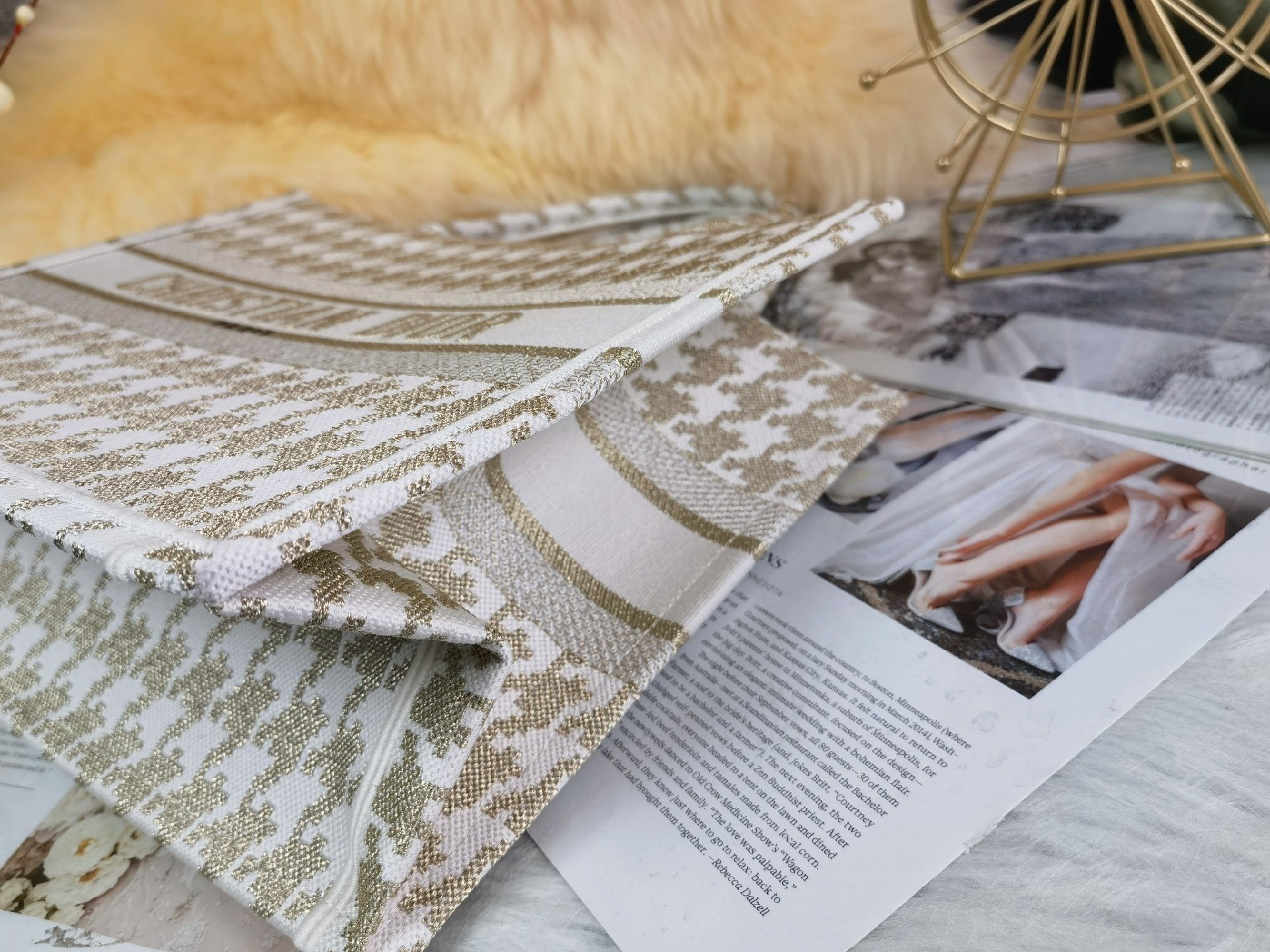 Christian Dior Medium Dior Book Tote Gold White. For Women. Women's Handbags 14in/36cm CD - Soul Replicas