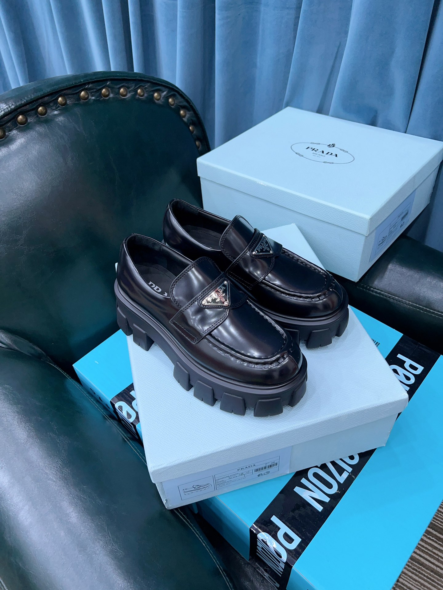 Prada Monolith Brushed Loafers Black For Women 2.4in/60mm Prada 2DE129_B4L_F0002  - Soul Replicas