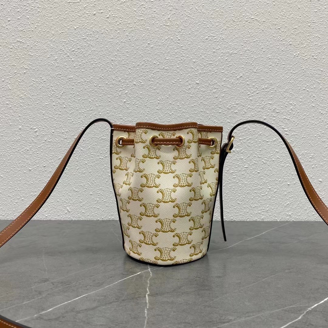 Celine Small Drawstring Bag In Trimphe Canvas White For Women 7.9in/20cm - Soul Replicas