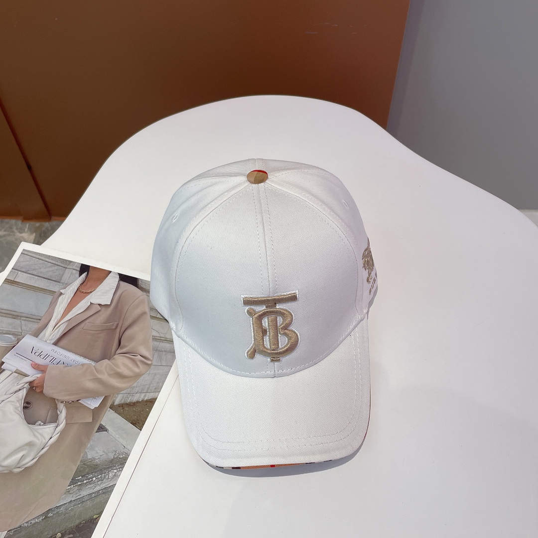 Burberry Monogram Motif Icon Stripe Cotton Baseball Cap White - Soul Replicas