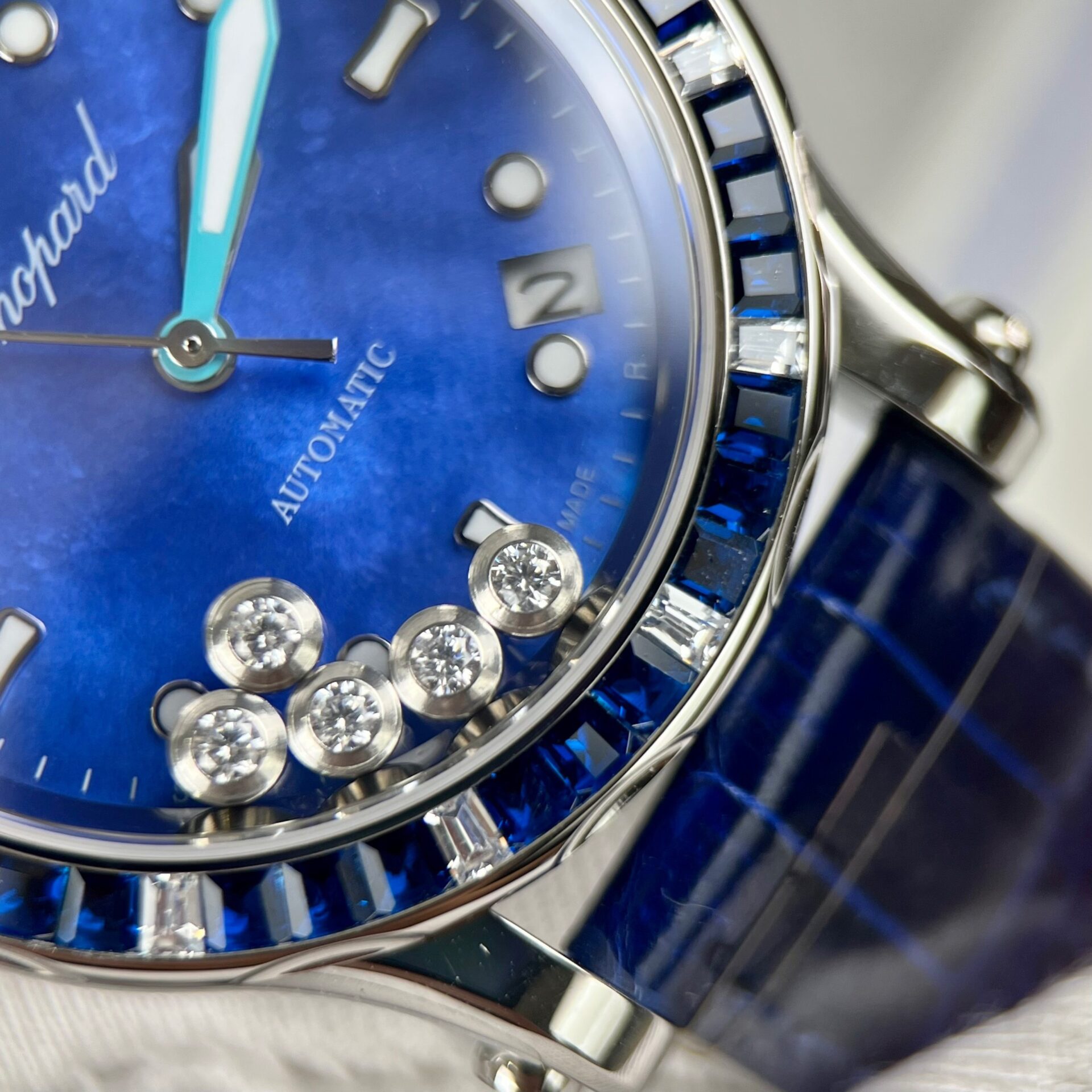 Chopard Happy Sport Replica 1:1 Watch Blue Dial Leather Strap 36mm - Soul Replicas