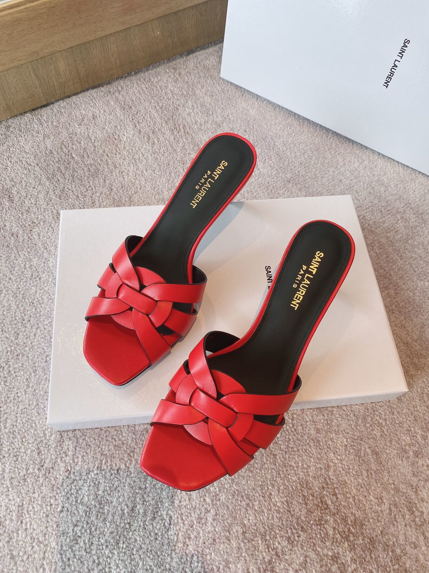 Yves Saint Laurent Women's Tribute Heeled Mules Red For Women YSL - Soul Replicas