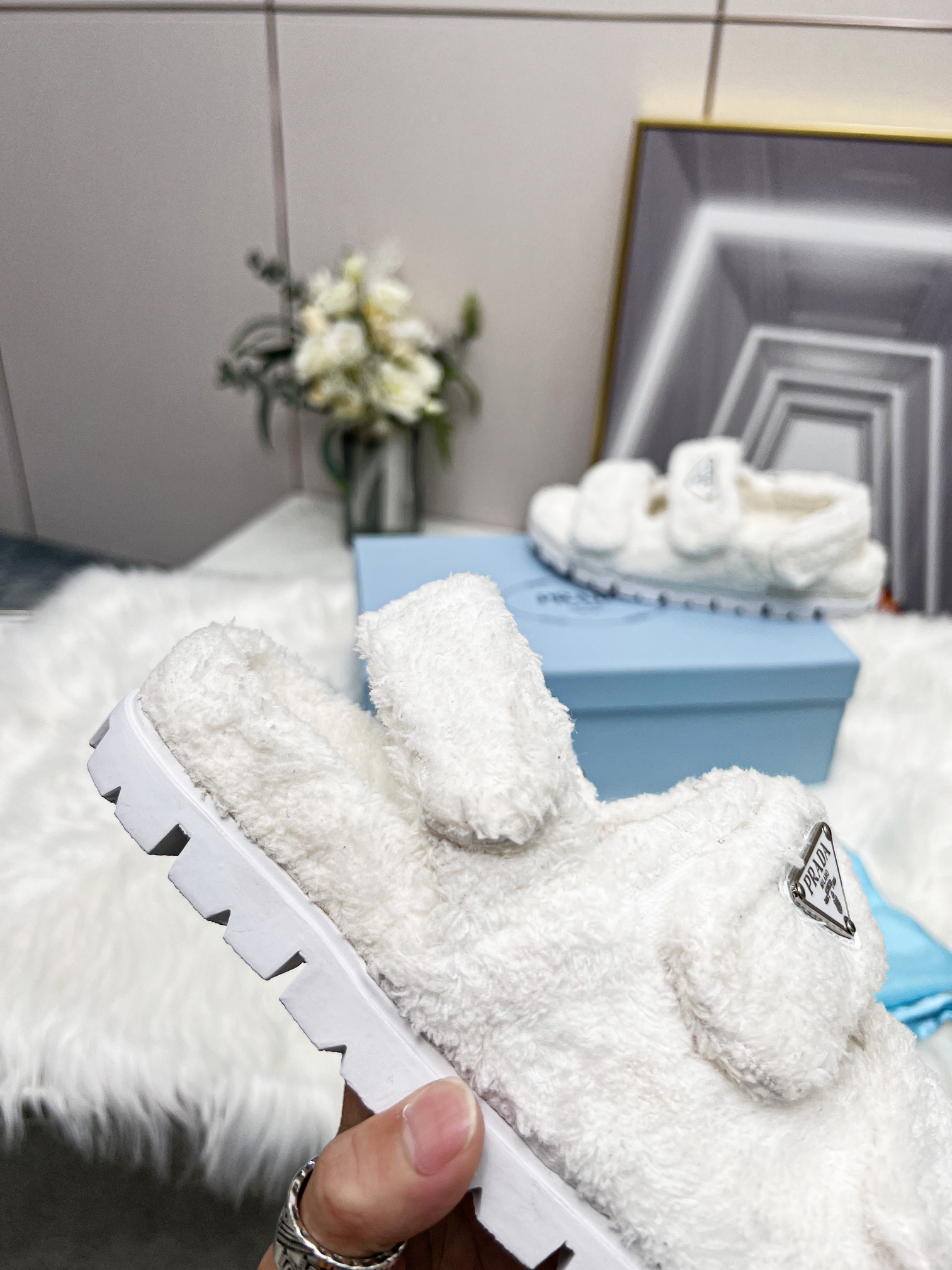 Prada Terrycloth Sandals White For Women 0.8in/20mm Prada  1X737M_H39_F0009_F_D020 - Soul Replicas