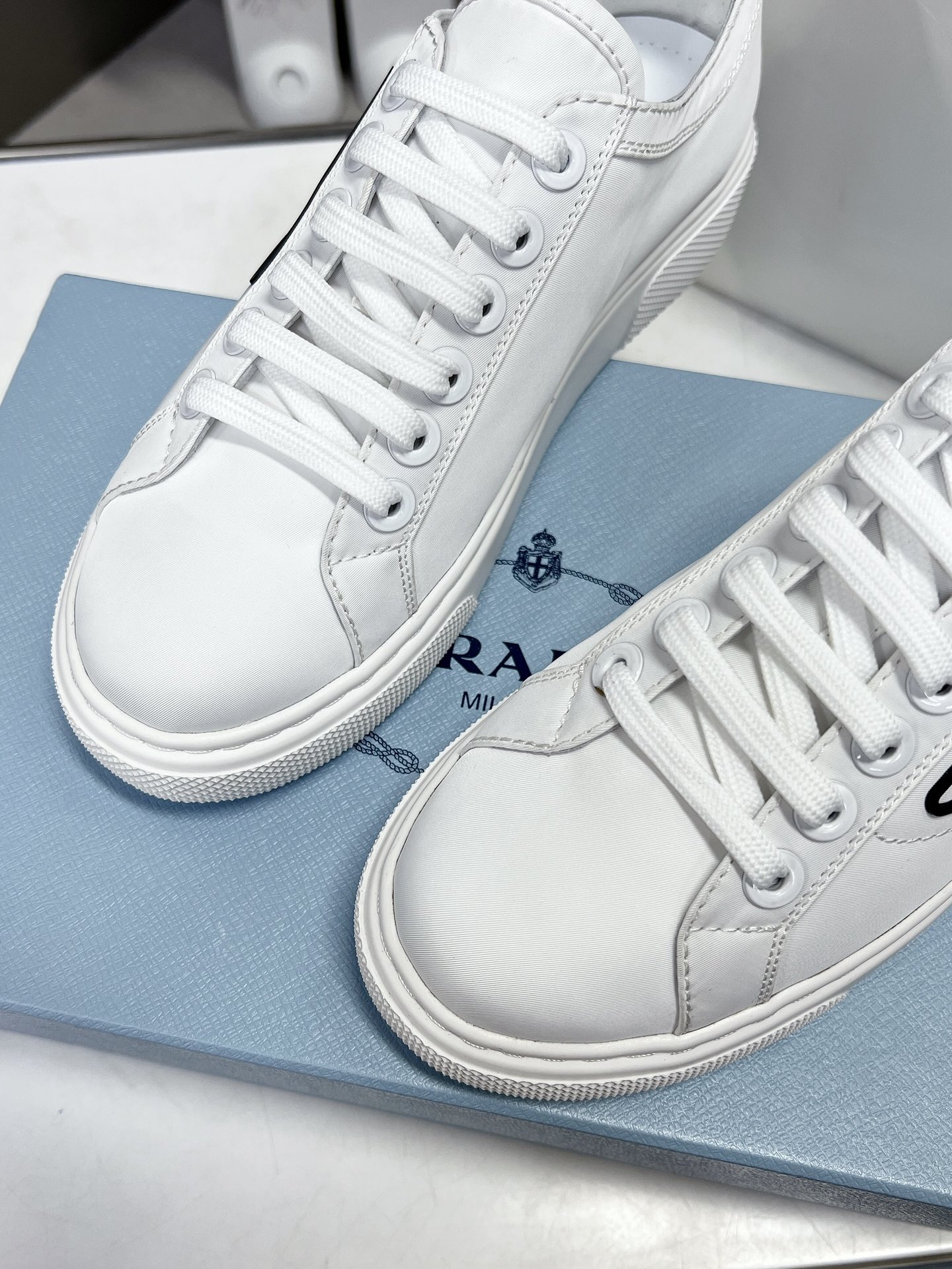 Prada Macro Re-Nylon And Brushed Sneakers White For Women 1.2in/30mm Prada - Soul Replicas