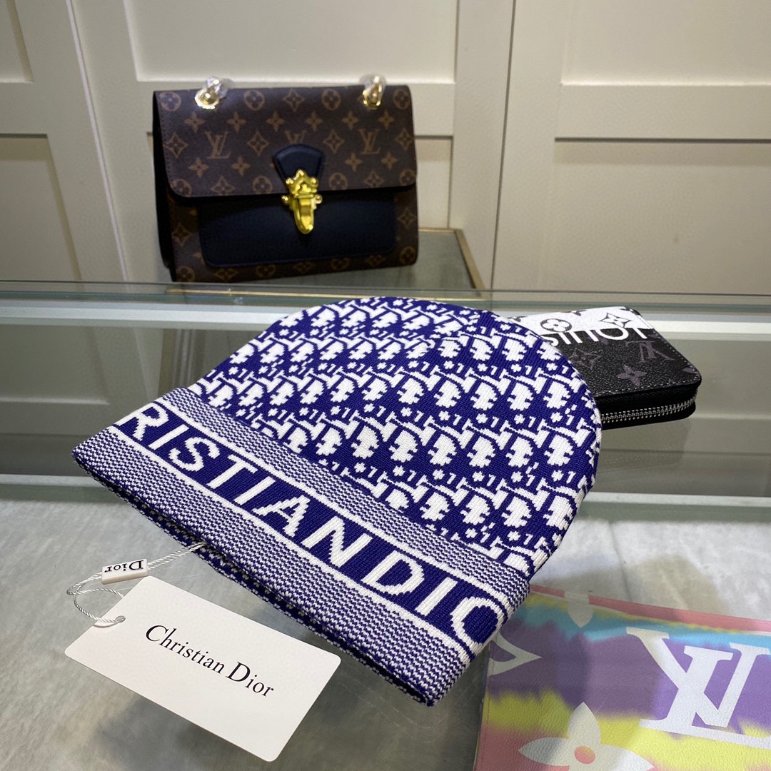 Dior Pompom Beanie In Blue - Soul Replicas