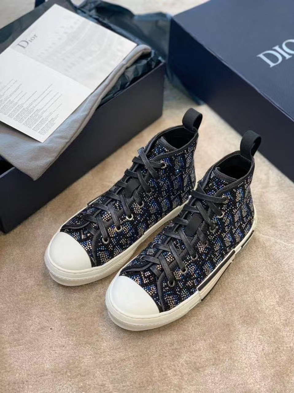Christian Dior Crystal B23 Oblique Sneakers High-Top Sneaker For Women CD - Soul Replicas