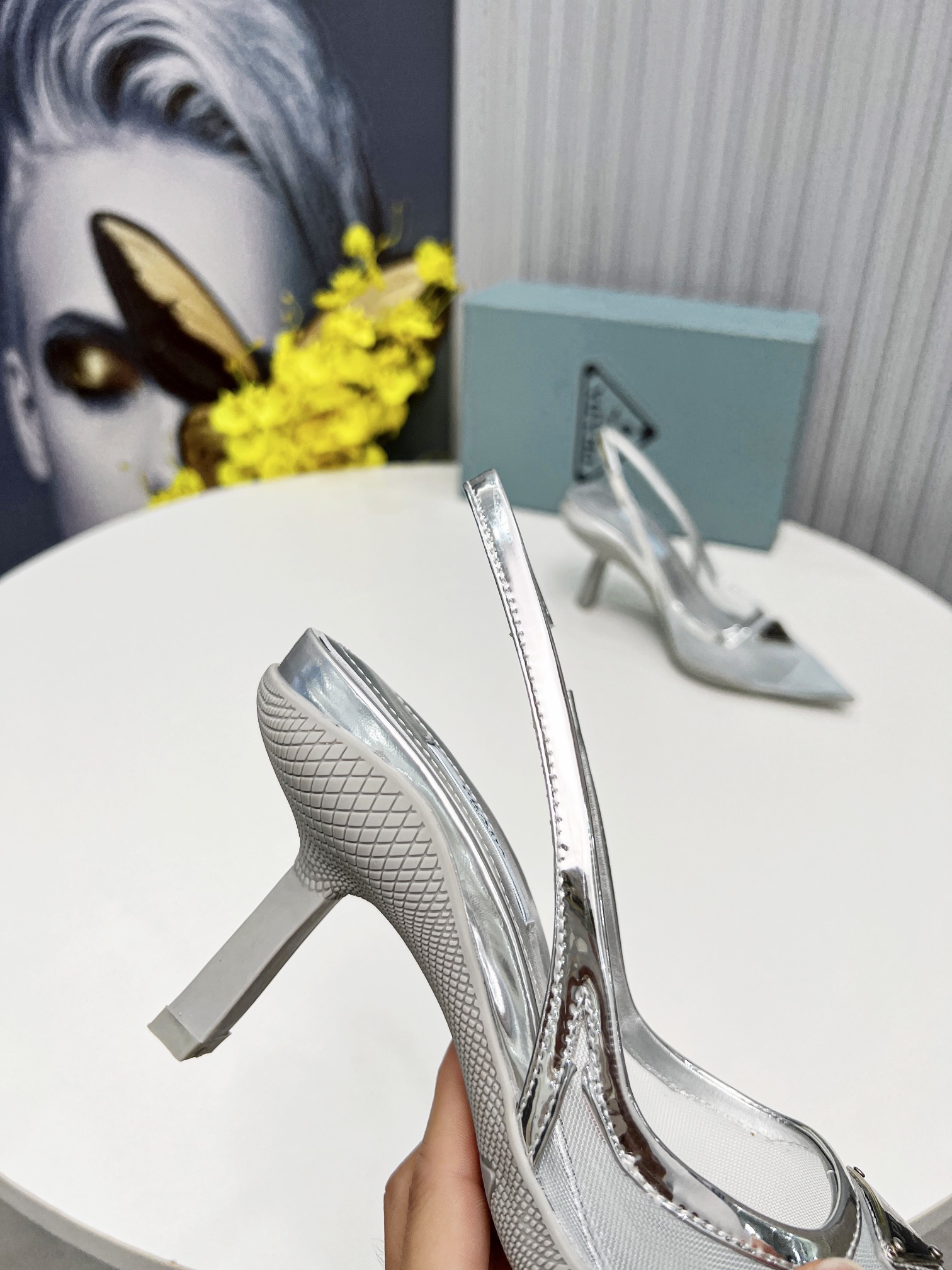 Prada Mesh Fabric Slingback Pumps Silver For Women Prada - Soul Replicas