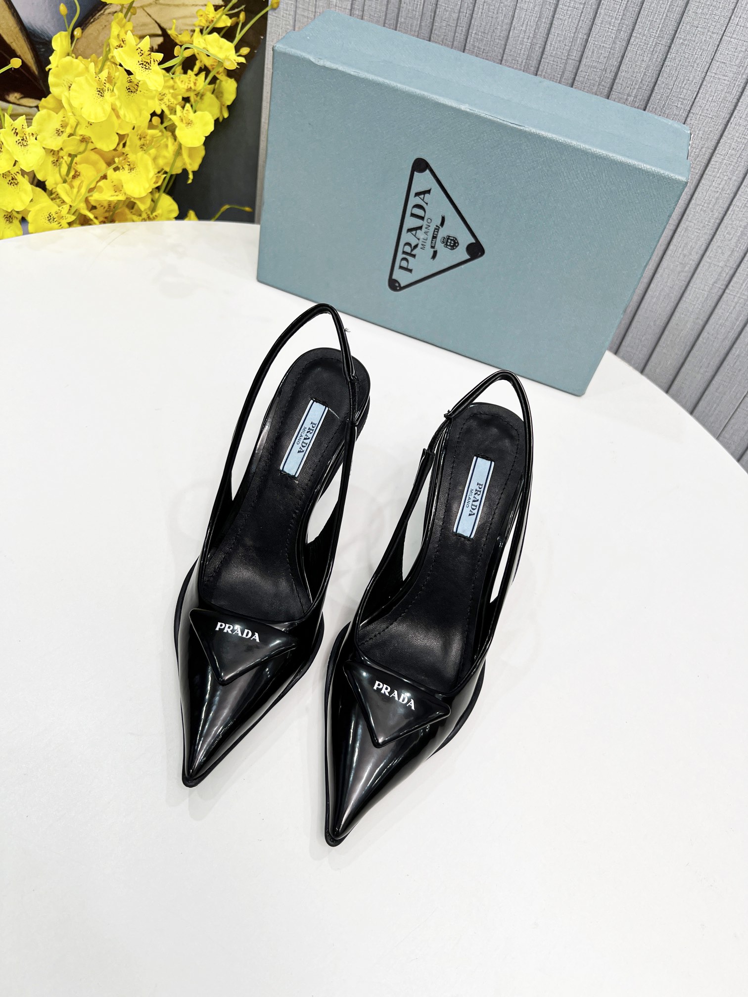 Prada Brushed Slingback Pumps Black For Women Prada 1I565M_055_F0002_F_B090 - Soul Replicas