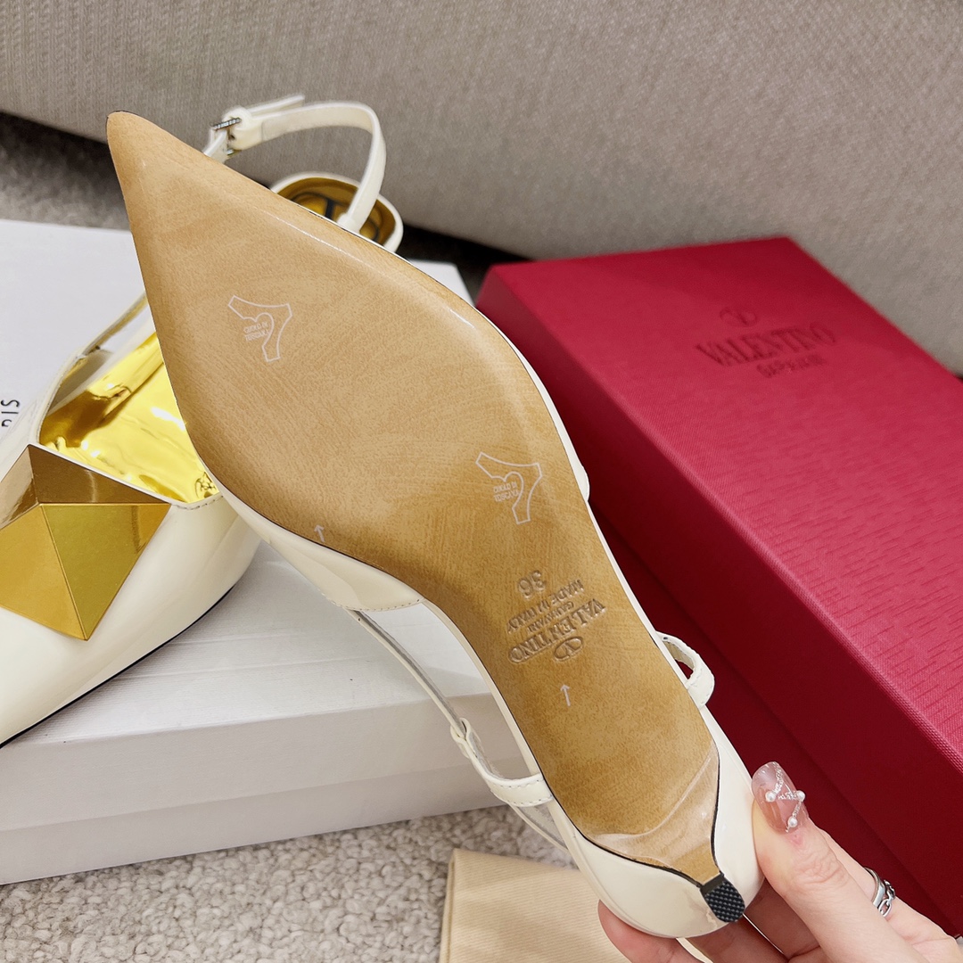 Valentino Garavani One Stud Patent Slingback Pump With Maxi Stud White For Women - Soul Replicas
