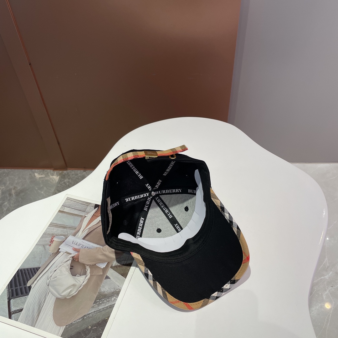 Burberry Monogram Motif Icon Stripe Cotton Baseball Cap Black - Soul Replicas