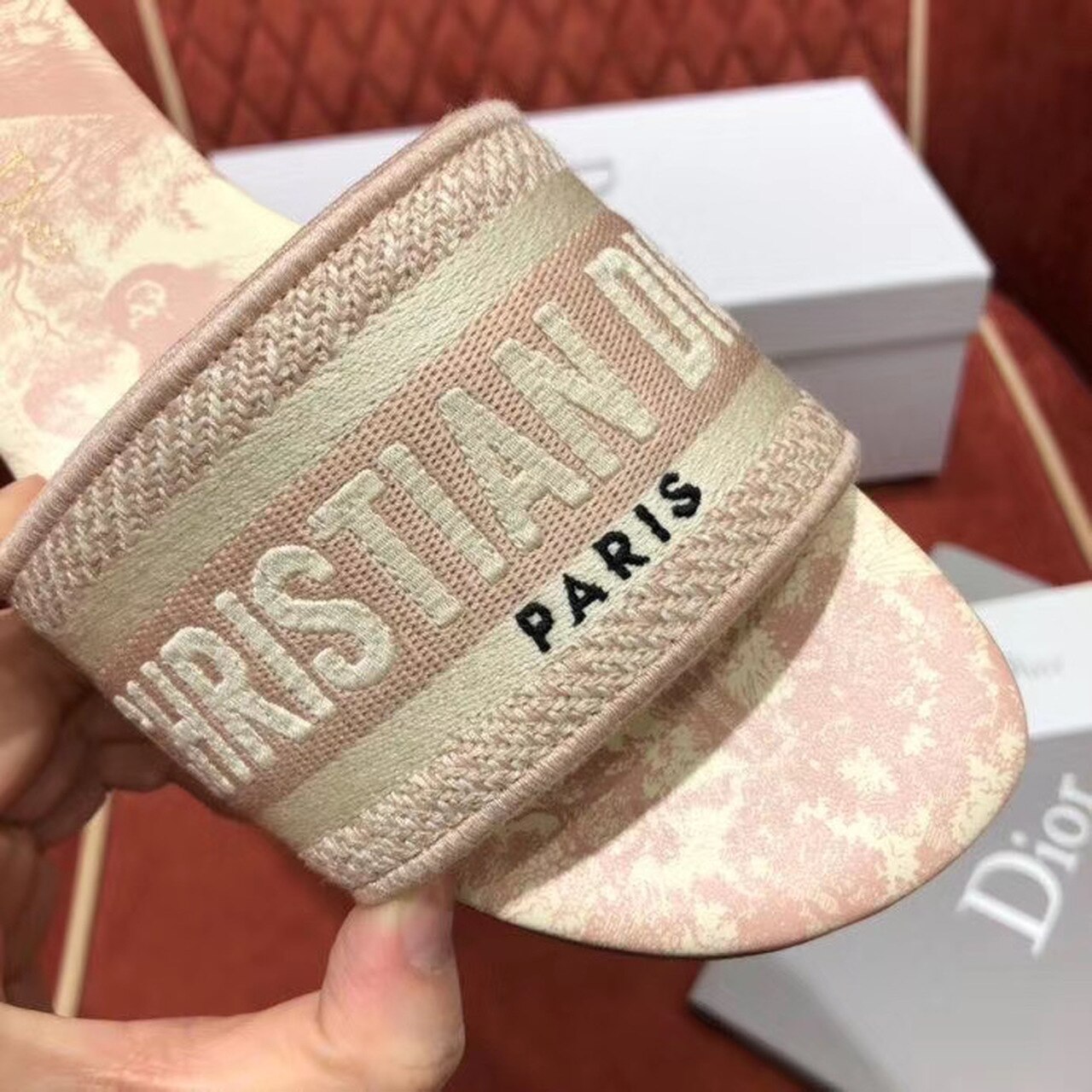 Christian Dior Dway Slide Embroidered Cotton Pink For Women CD - Soul Replicas