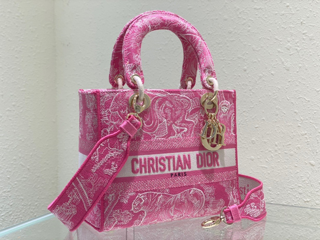 Christian Dior Medium Lady D-Lite Bag Pink. For Women. Women's Handbags 24cm/9.5in CD M0565OROC_M956 - Soul Replicas